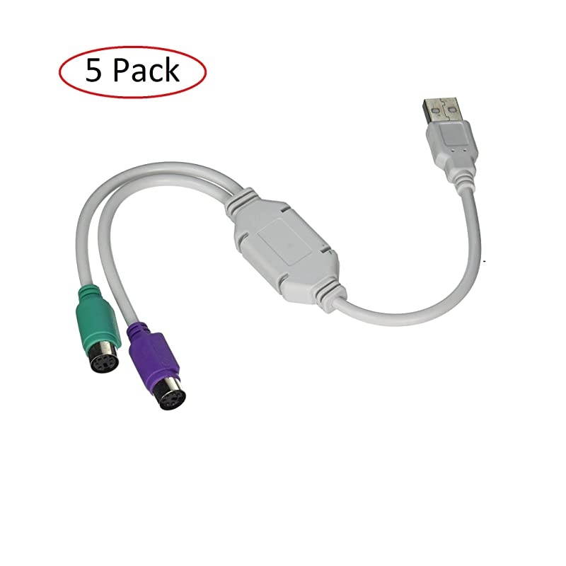 USB to PS2 Converter Easy Install Universal Plug Play USB 112030 Windows 8187 Vista XP Mac OS 104109 13inch Length TUPS2 5 Pack White