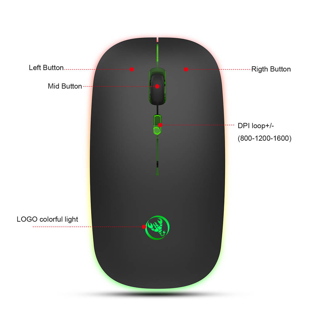 Wireless Mouse BT5.1 2.4G Dual Mode Mini Portable USB Rechargeable Colorful Glow