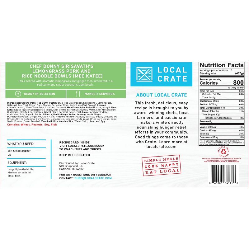 Local Crate Chef Donny's Lemongrass Pork and Rice Noodle Bowls (Mee Katee) Meal Kit - Serves 2 - 33.5oz