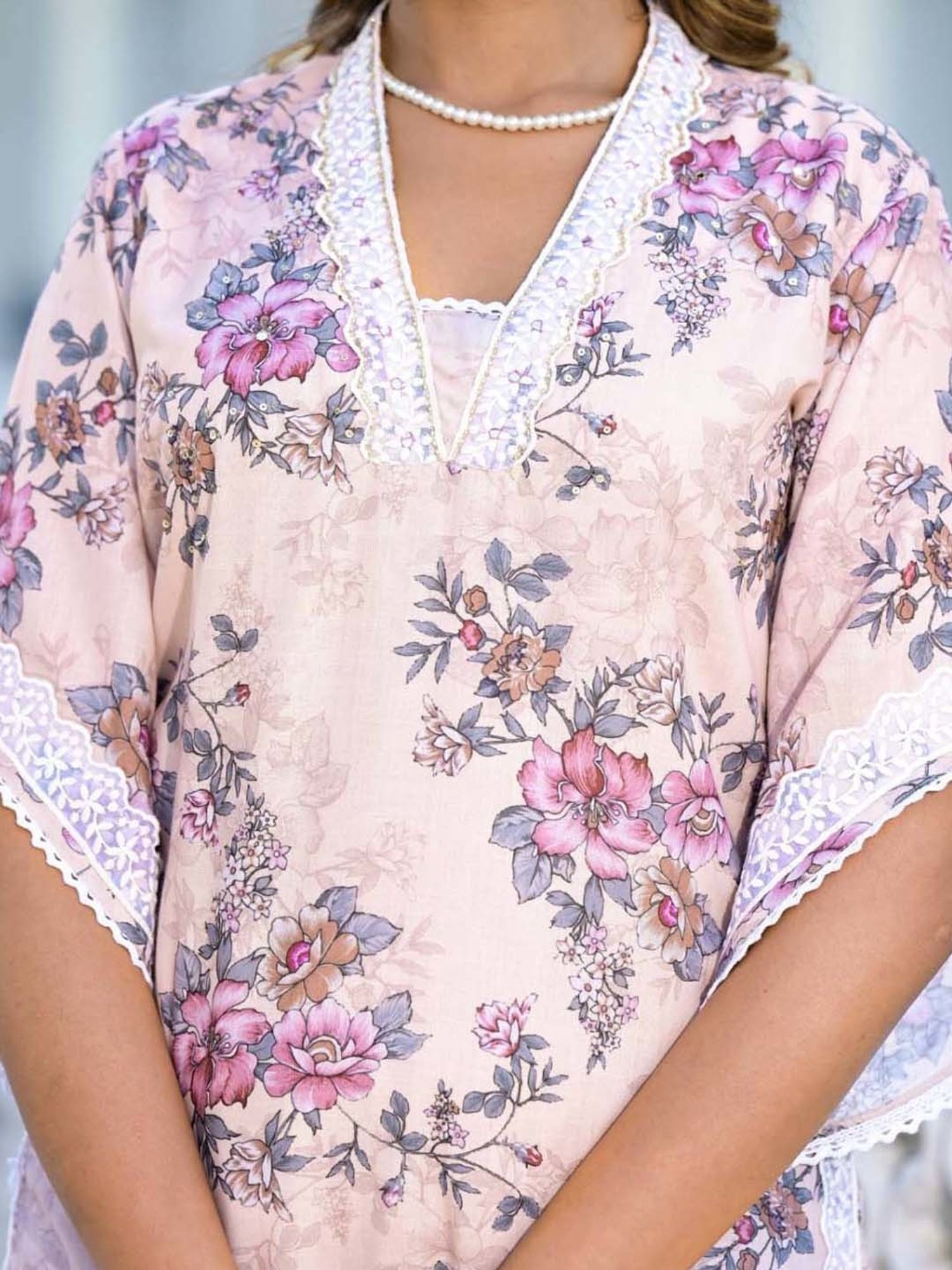 Varanga Beige Cotton Printed Kurta Palazzo Set With Dupatta