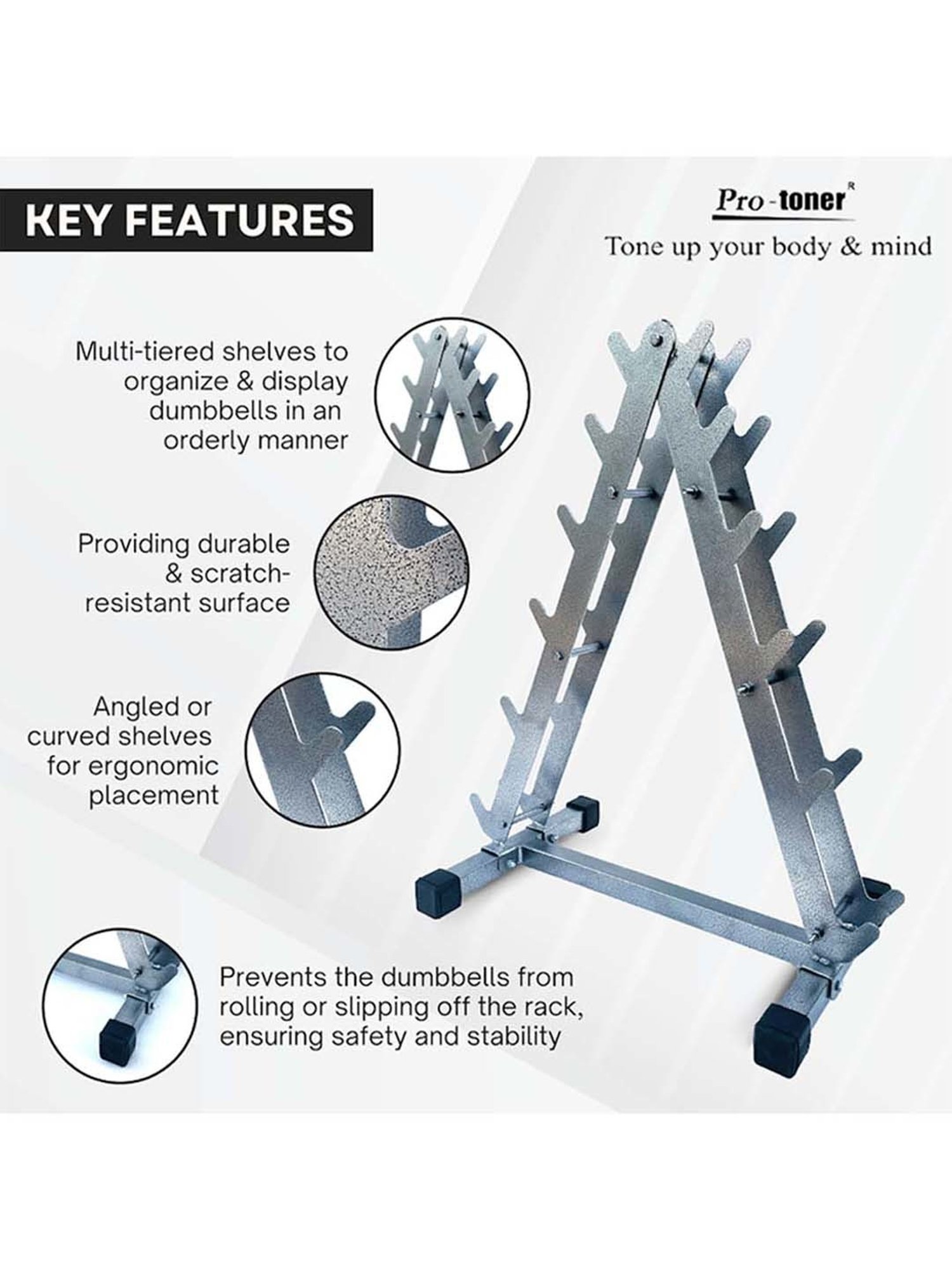 Protoner Multipurpose Weight Rack (Silver) Size - 87.4x15.8