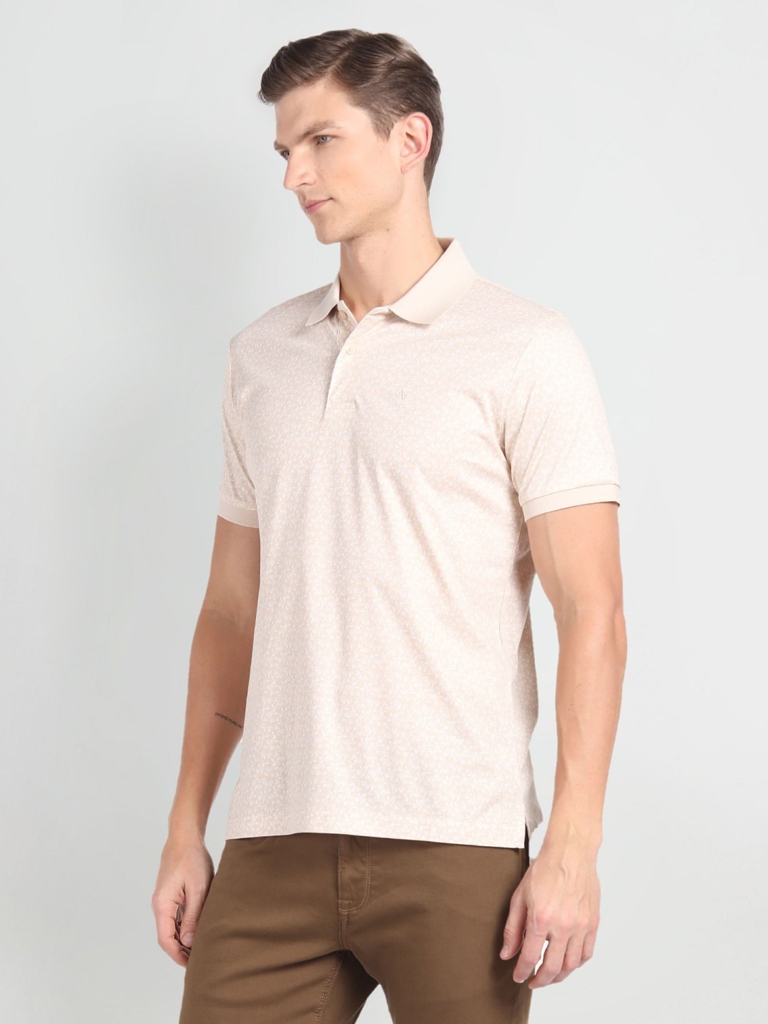 Arrow Beige Cotton Regular Fit Printed Polo T-Shirt