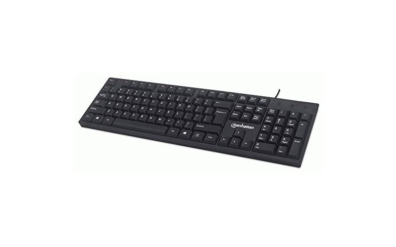 Manhattan 104-key Black Wired Keyboard with Built-in 5 ft. (1.5 m) USB-A Cable and LED Indicator Lights