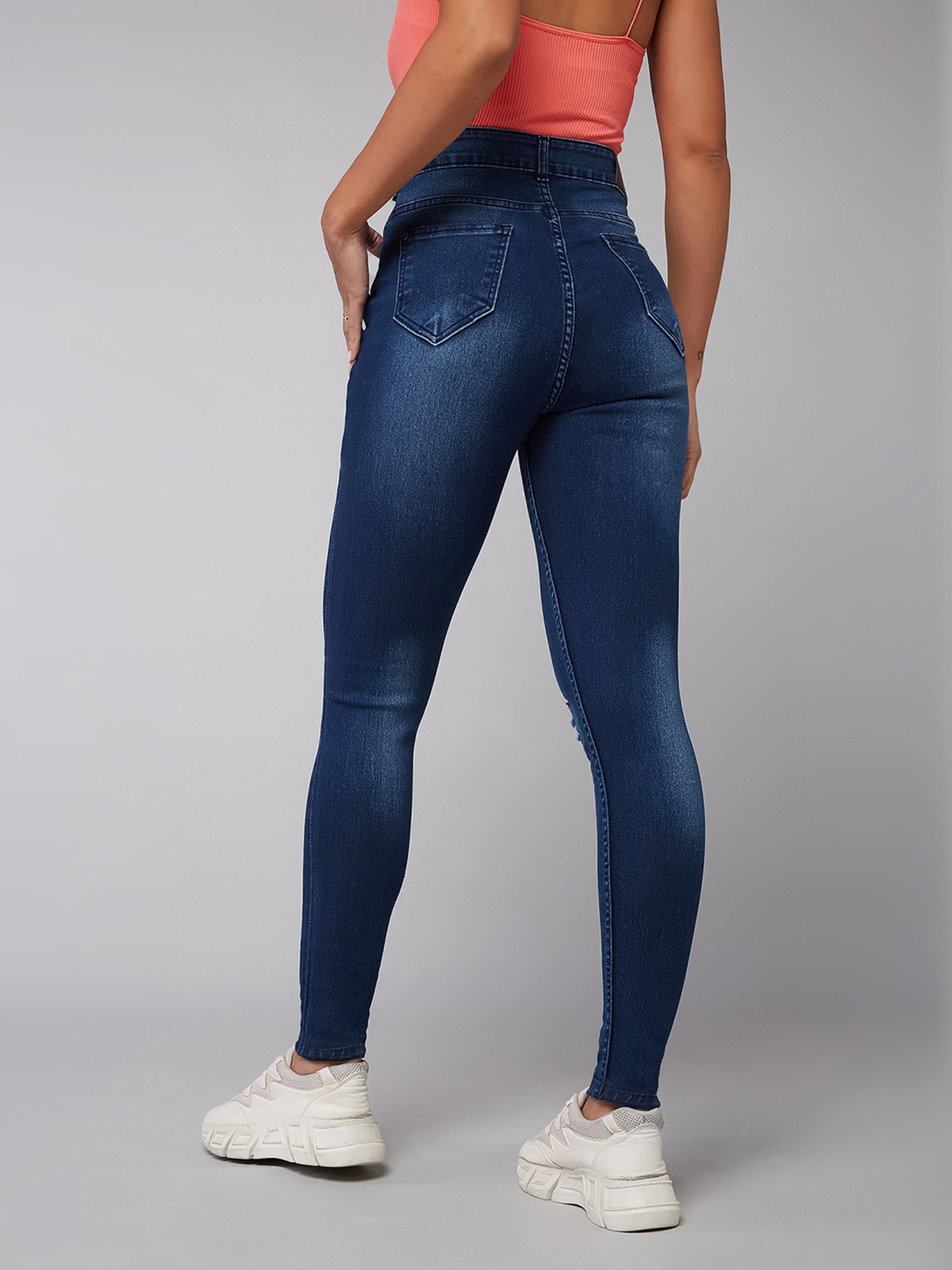 DOLCE CRUDO Blue Denim Distressed High Rise Jeans