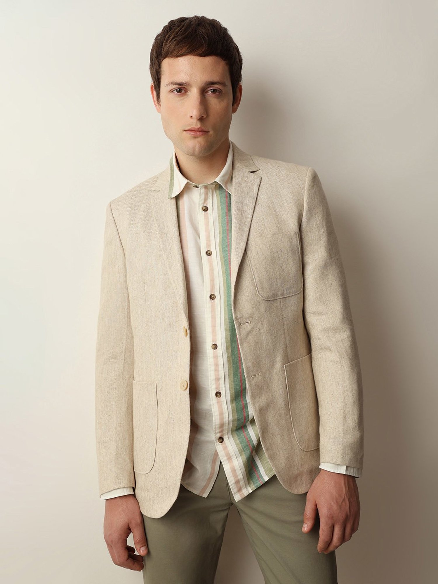 SELECTED HOMME Beige Slim Fit Notch Lapel Blazer