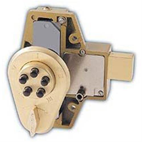 Simplex 904-1-04 Satin Brass Heavy Duty Mechanical Pushbutton Combination Lock With 1" Deadbolt And Flat Strike (No Key)