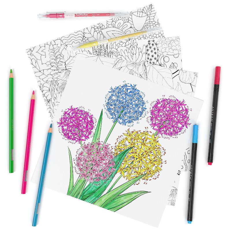 Arteza Adult Coloring Book, Floral Illustrations, 9"x9" - 50 Sheets (ARTZ-4155)