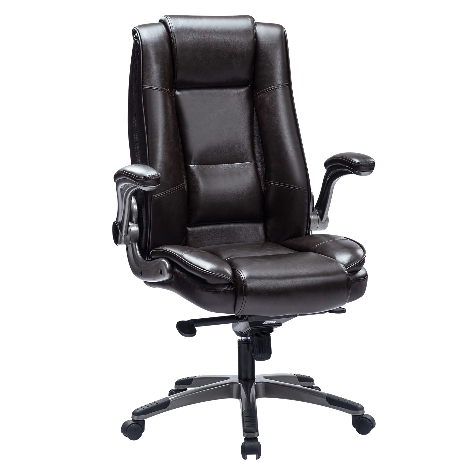 VANBOW High Back Executive Office Chair Comfortble- Ergonomic Bonded Leather Computer Work Desk Swivel Chair with Flip-up Arms, Adjustable Reclining Angle, Lumbar Support and Easy to Assemble,Black