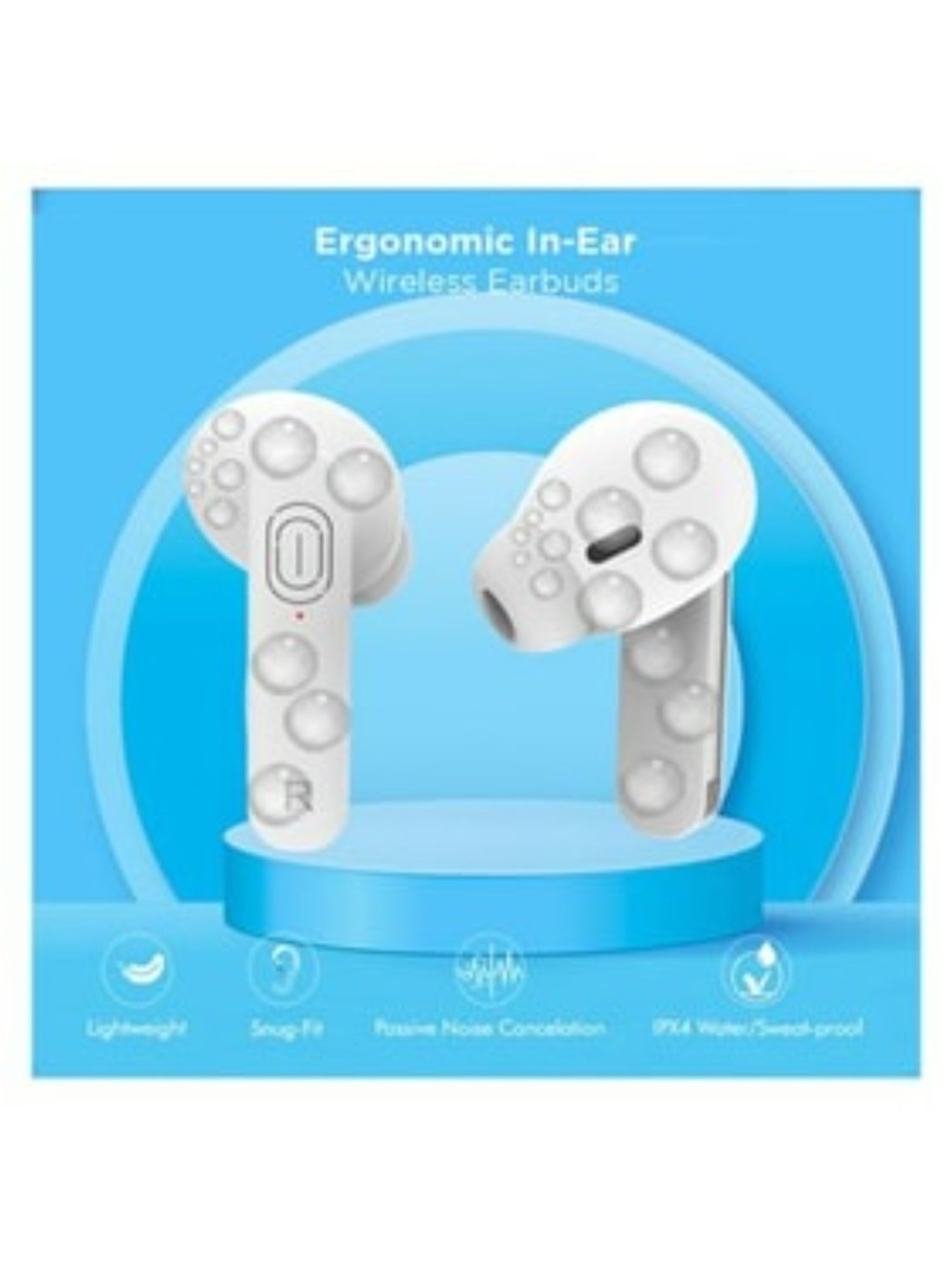 PTron Bassbuds Duo Bluetooth 5.1 Wireless Earbuds Stereo Audio Touch Control (White)