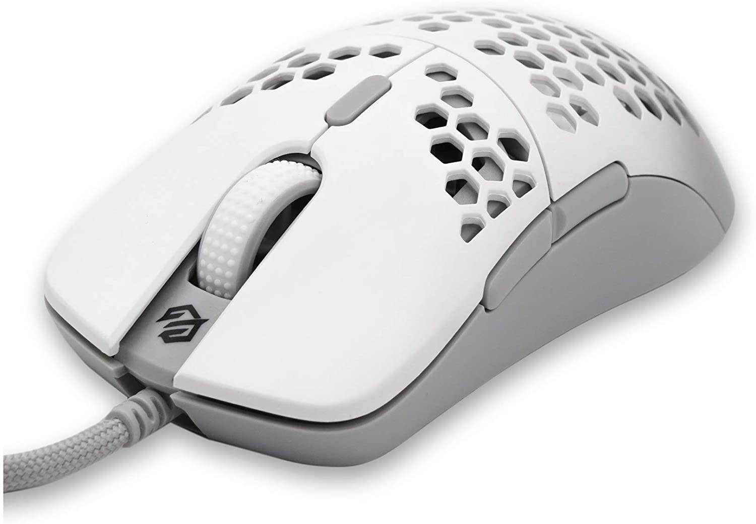 Gwolves HTM Hati Ultra Lightweight Honeycomb Design Wired Gaming Mouse 3360 Sensor - PTFE Skates - 6 Buttons - Only 61G (White)