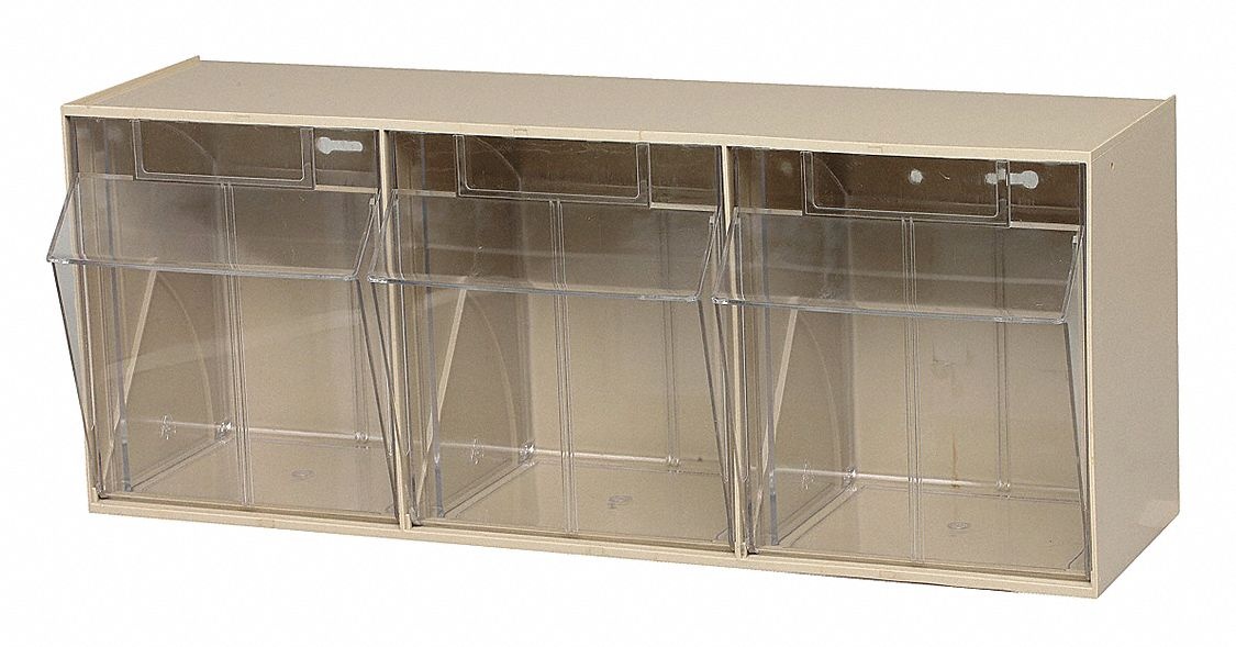 QUANTUM STORAGE SYSTEMS QTB303IV Bins, 3 Tip Out, Ivory