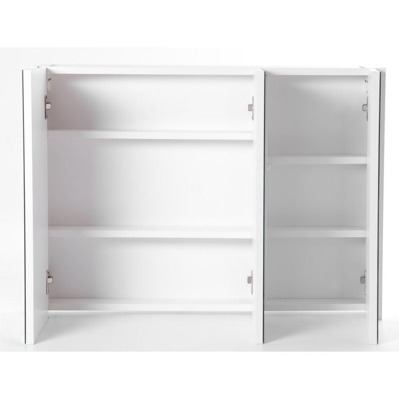 Basicwise 3 Shelves White Wall Mounted Bathroom/ Powder Room Mirrored Door Vanity Cabinet Medicine Chest