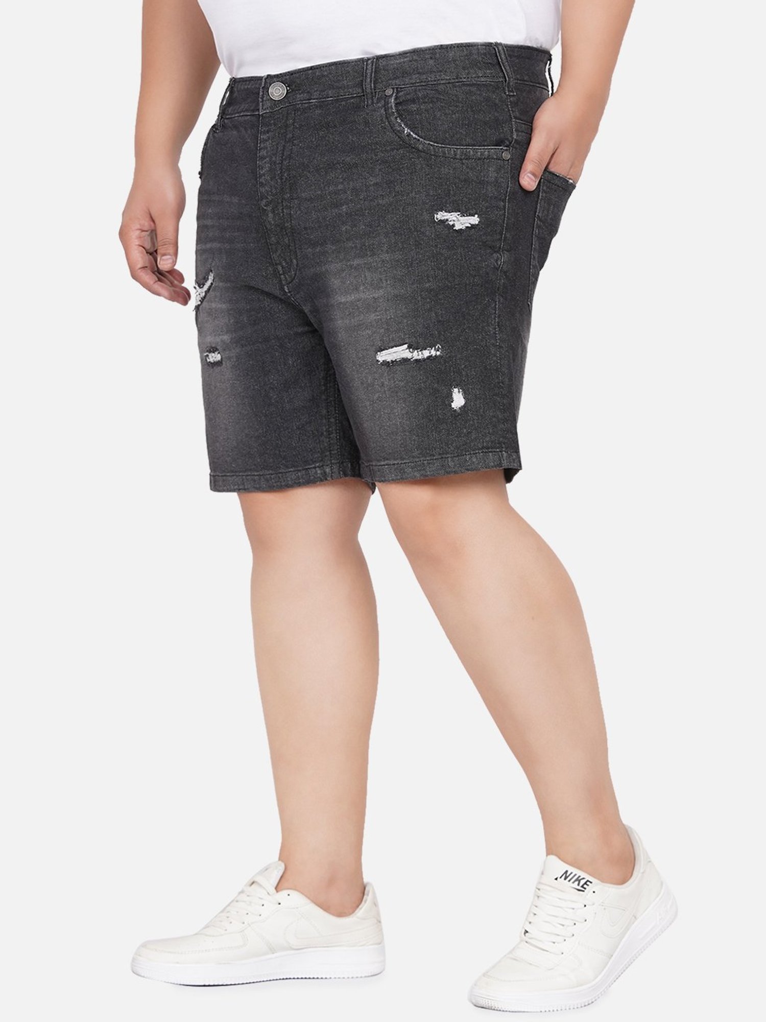 John Pride Charcoal Regular Fit Plus Size Denim Shorts