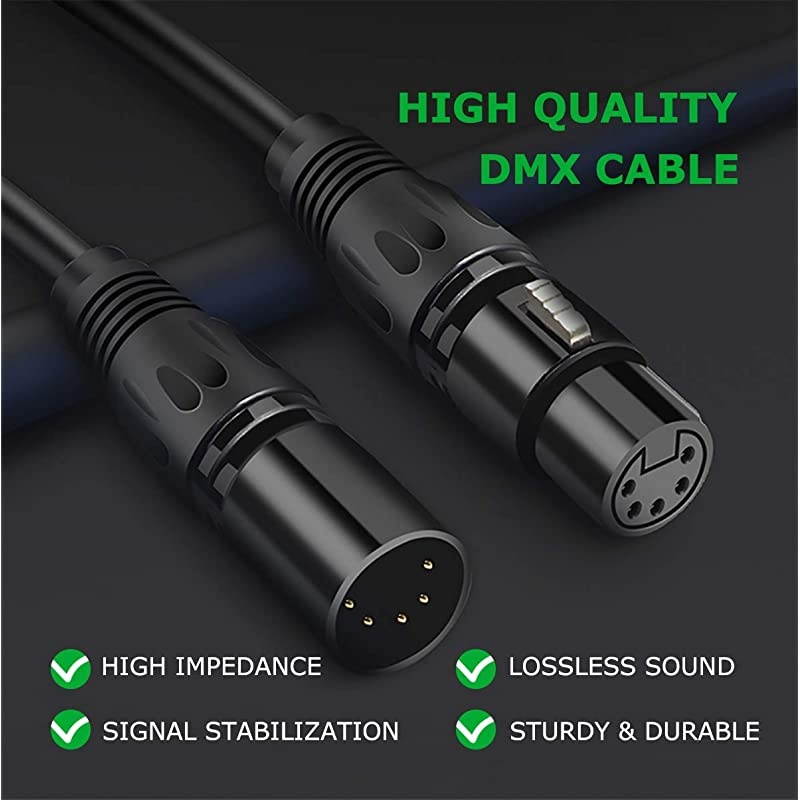 5 PIN XLR DMX Cable Adapter 20 Feet, DMX512 5PIN XLR Male to Female 5-PIN DMX Cable