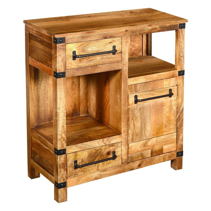 Wooden Cabinet with 2 Spacious Drawers and 2 Open Shelves Brown/Black - The Urban Port