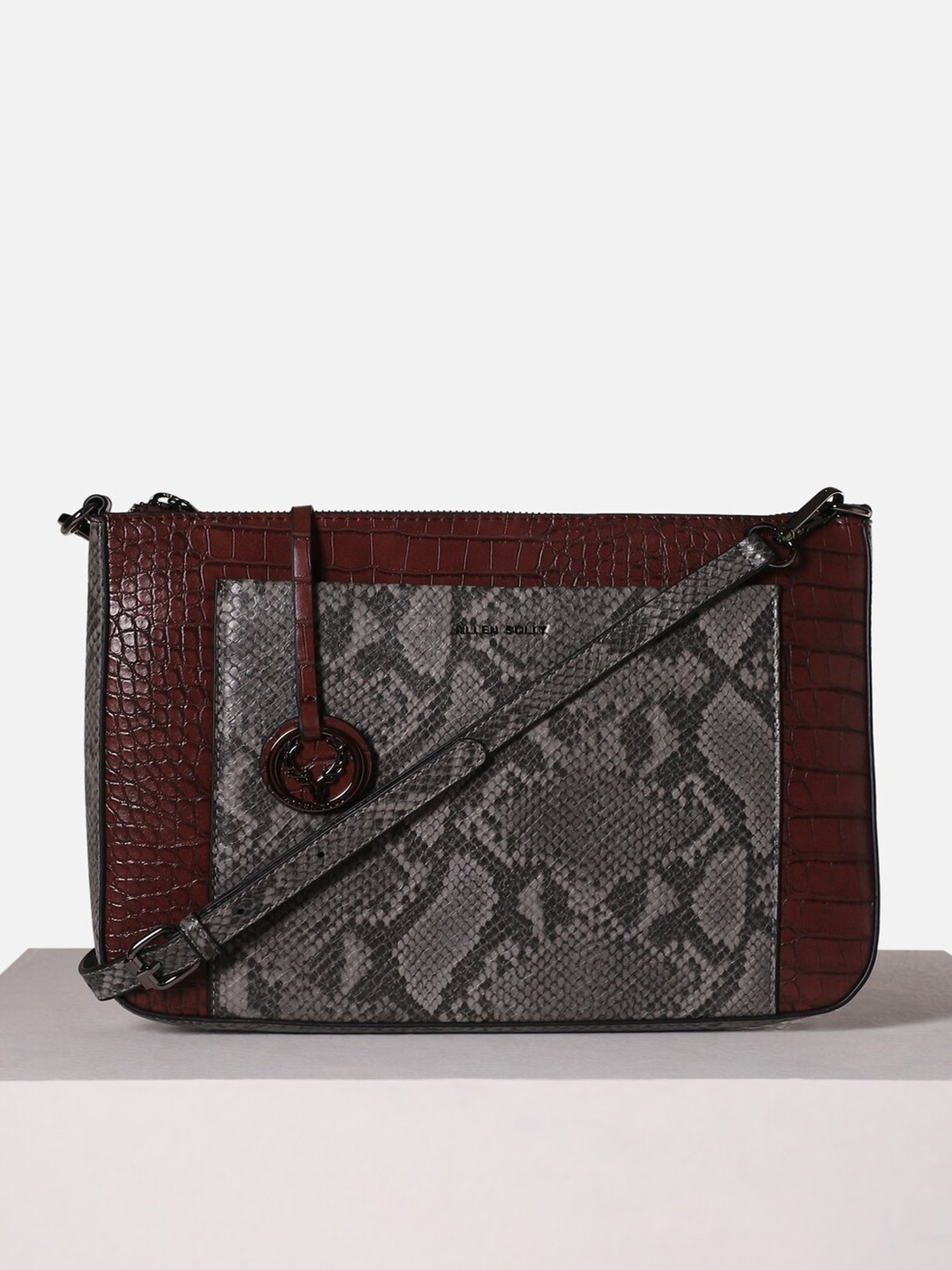 Allen Solly Maroon & Grey Animal Effect Medium Sling Handbag