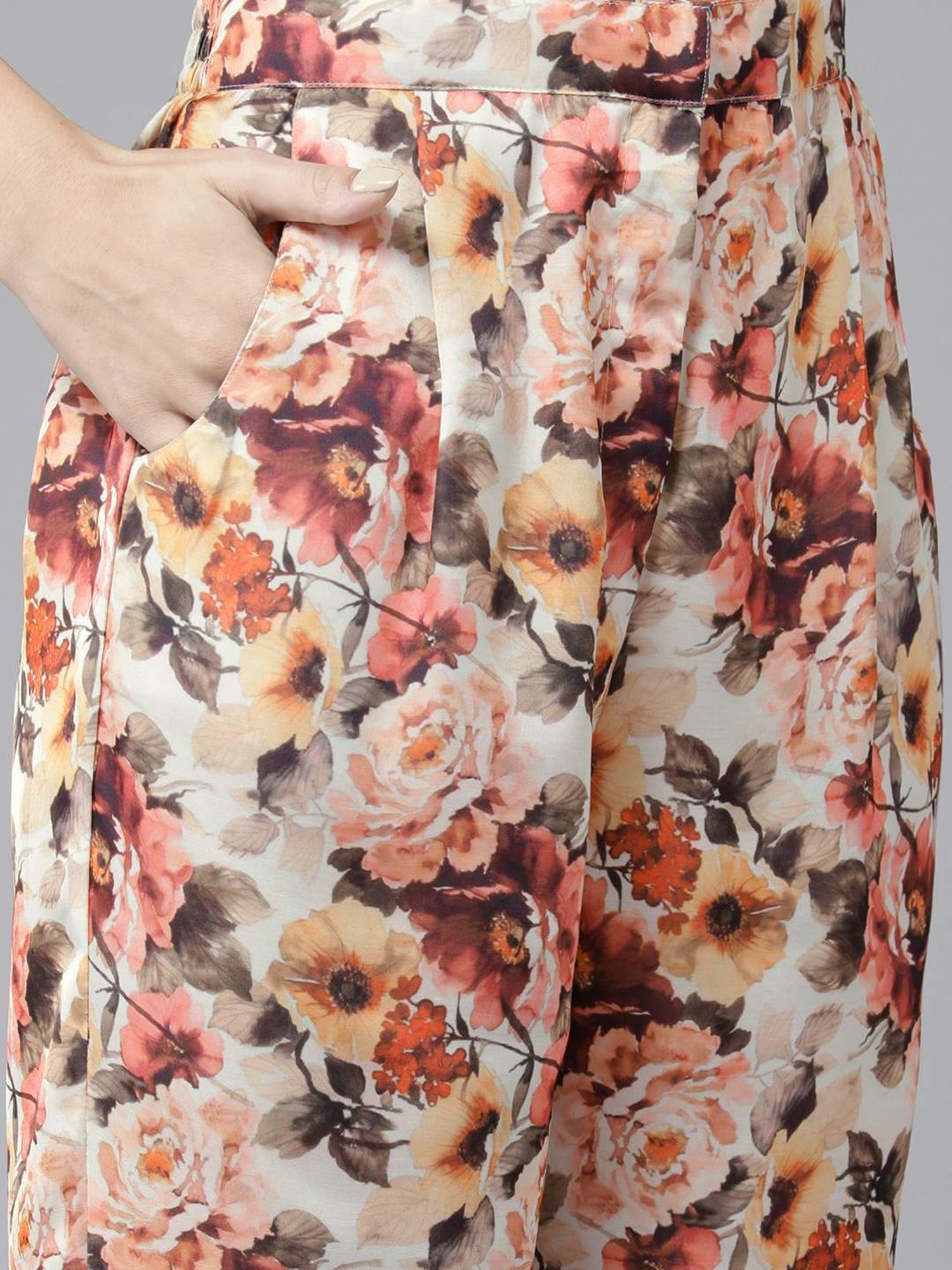 Aarika Beige Floral Print Shirt Pant Set