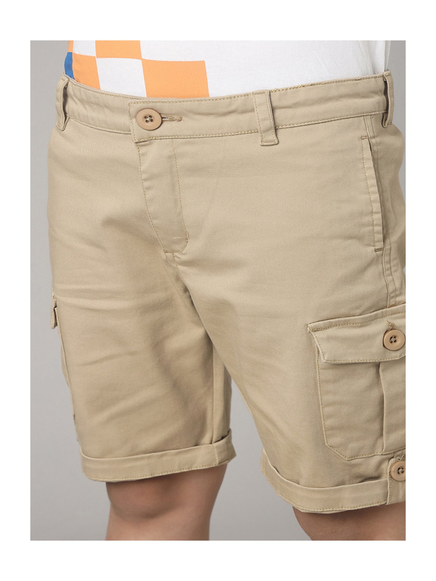 Under Fourteen Only Kids Khaki Solid Cargo Shorts