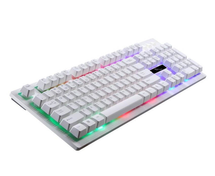 PandaTek New Mechanical Feeling Multicolor Backlit Wired Gaming Keyboard And 1600 DPI Mouse Combo - White