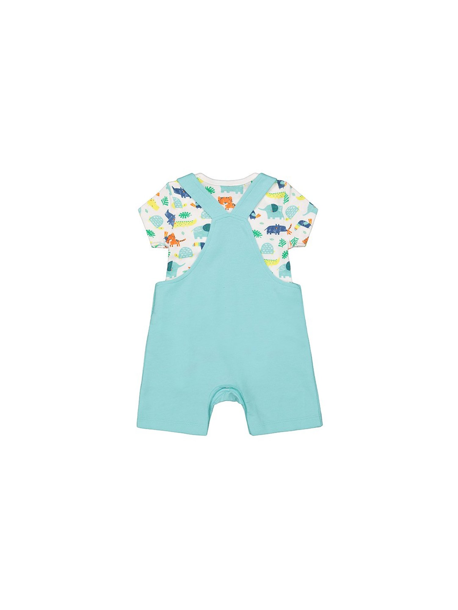 Mothercare Kids Sky Blue & White Printed Dungaree with Bodysuit