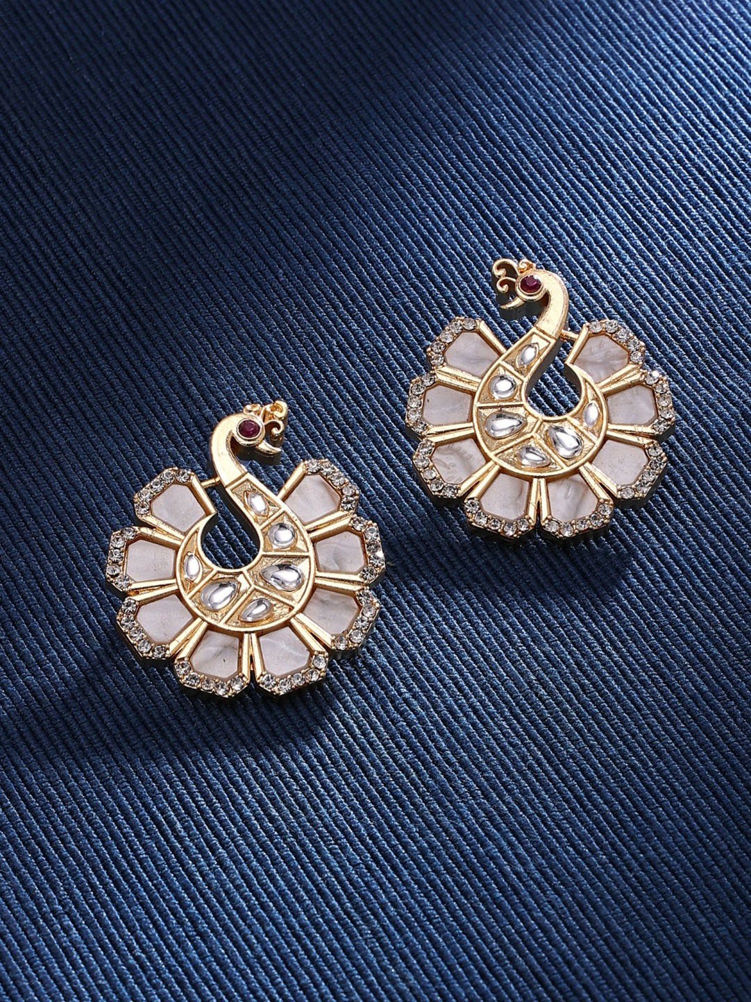 Zaveri Pearls Gold Tone Peacock Inspired Dazzling Austrian Diamond Stud Earrings-ZPFK15888