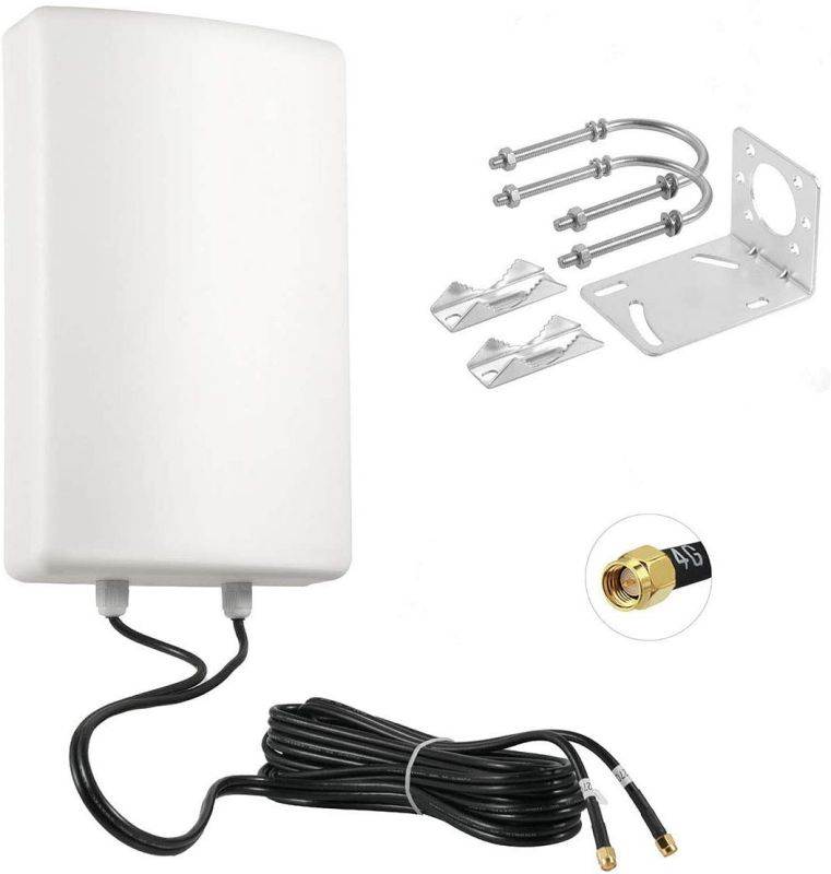 11dBi High Gain 3G 4G/LTE Waterproof Fixed-Mount Panel Dual Polarized MIMO Antenna with Dual 5 Meter Cable SMA Male Connector for Verizon AT&T T-Mobile Sprint Router Signal Booster Cellular Amplifier