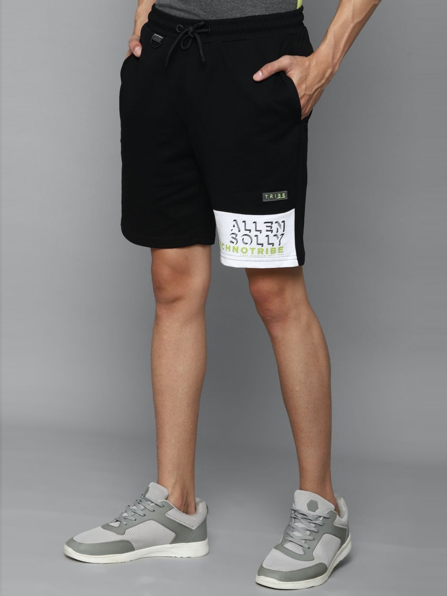 Tribe by Allen Solly Black Cotton Slim Fit Printed Shorts