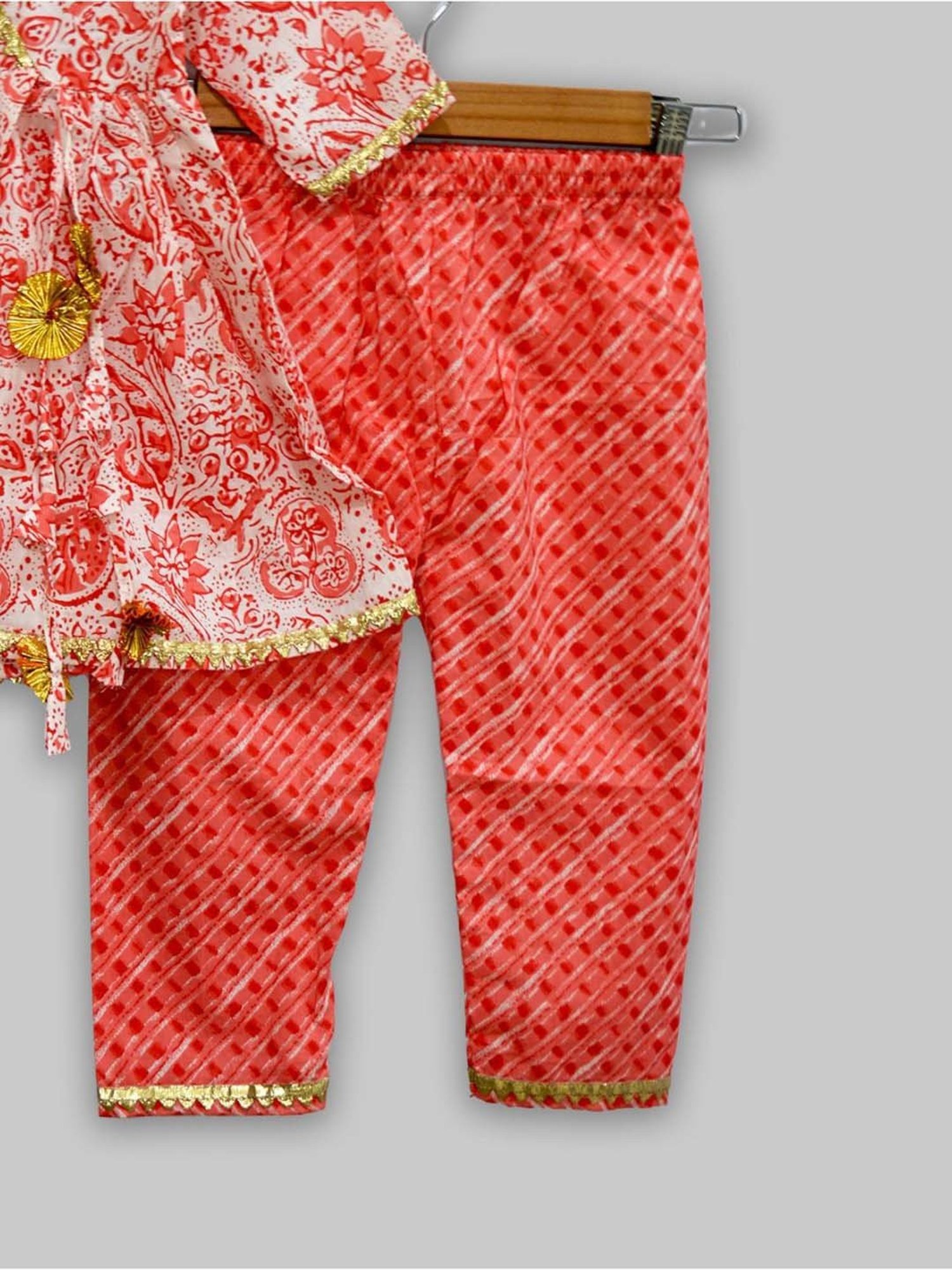 The Mom Store Kids Pink & White Cotton Printed Kurta Set