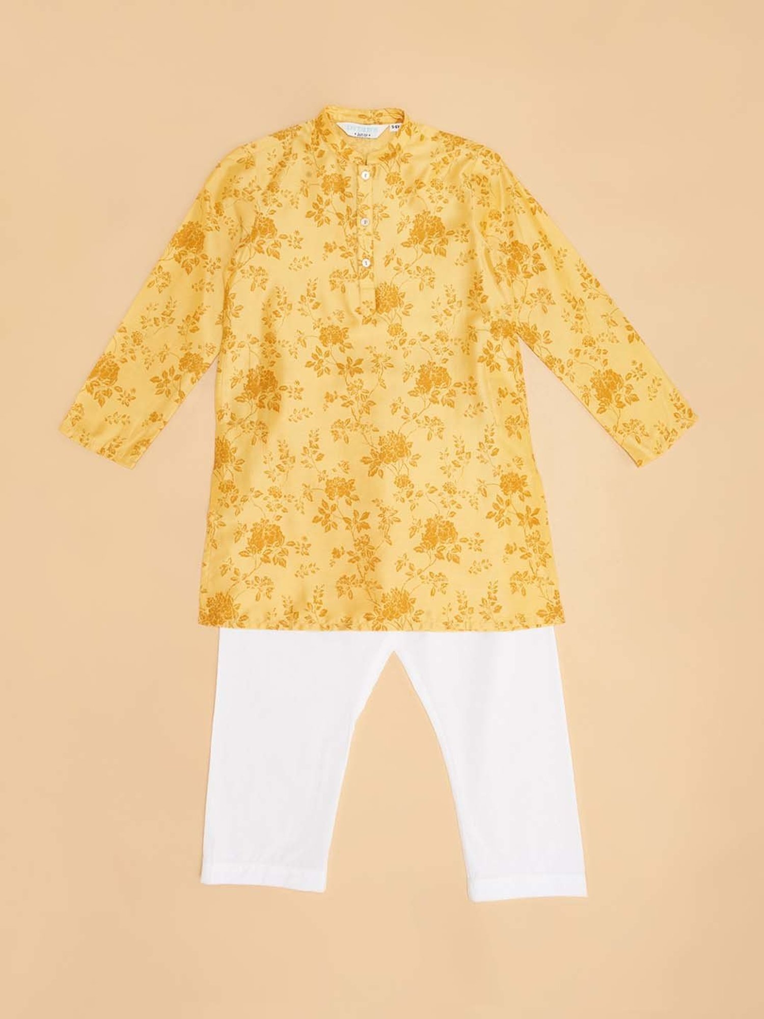 Indus Route by Pantaloons Kids Mustard & White Printed Full Sleeves Kurta Set