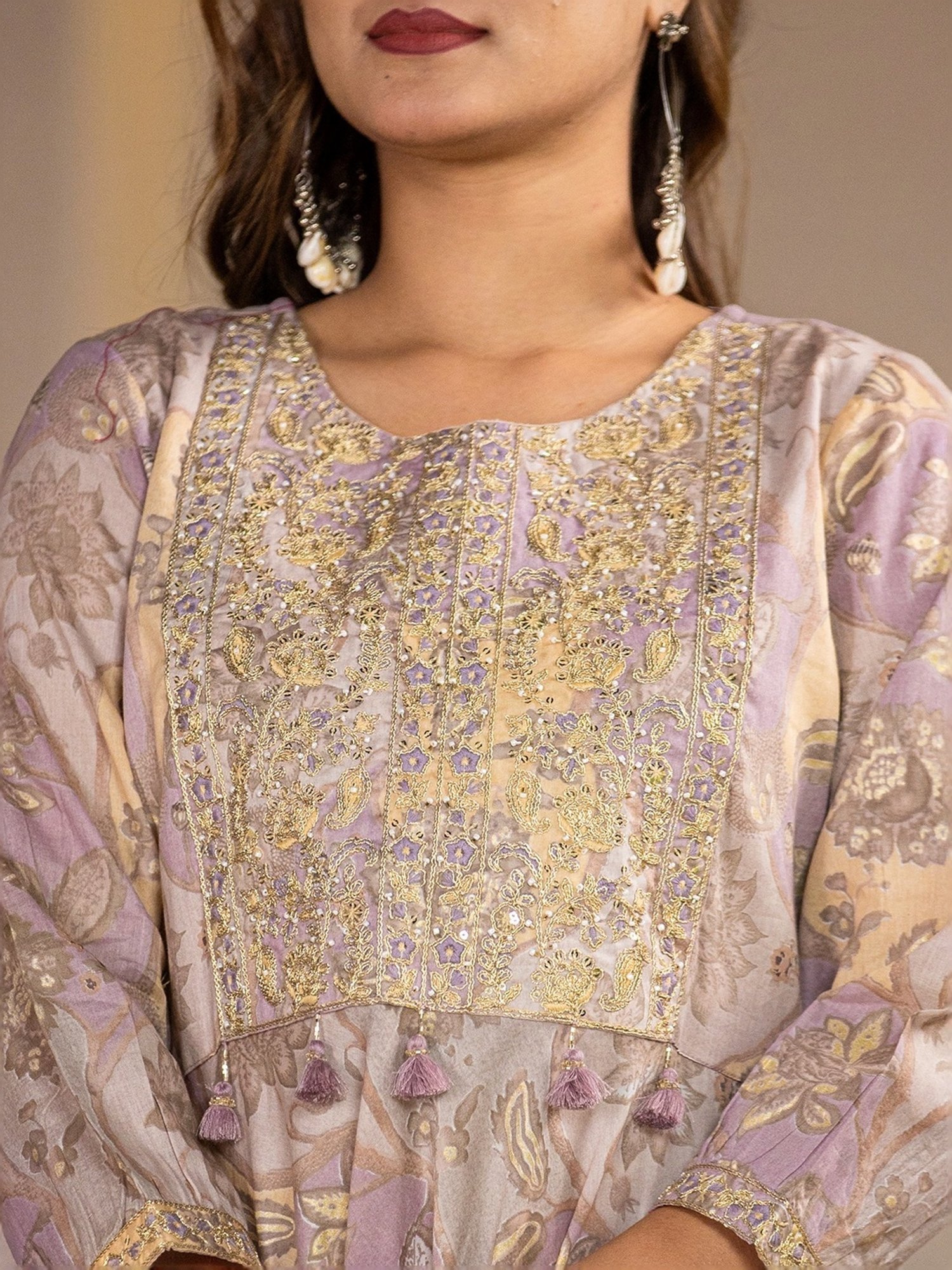 Yufta Purple Cotton Printed Kurti Dhoti Pant Set With Dupatta