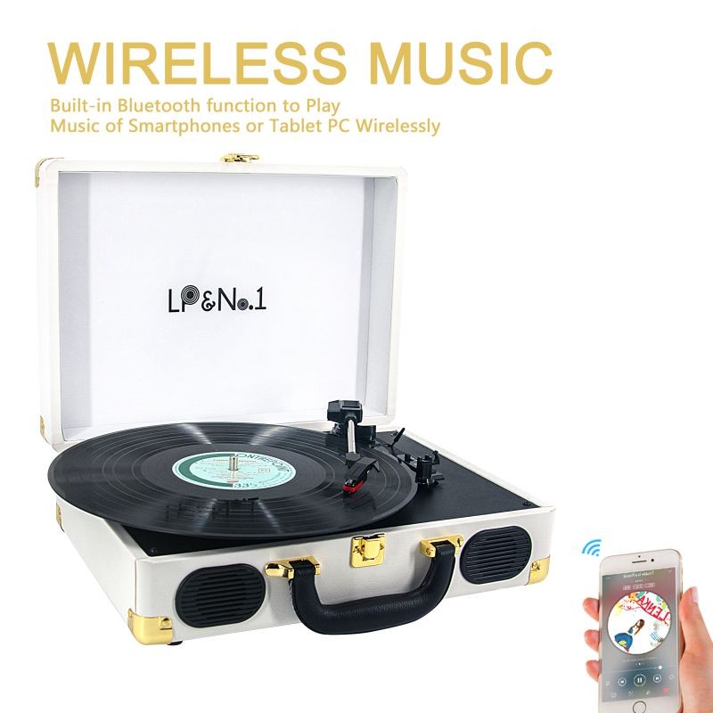 LP&No.1 Suitcase Bluetooth Turntable with Stereo Speaker,3 Speeds Vinyl Record Player Turquoise