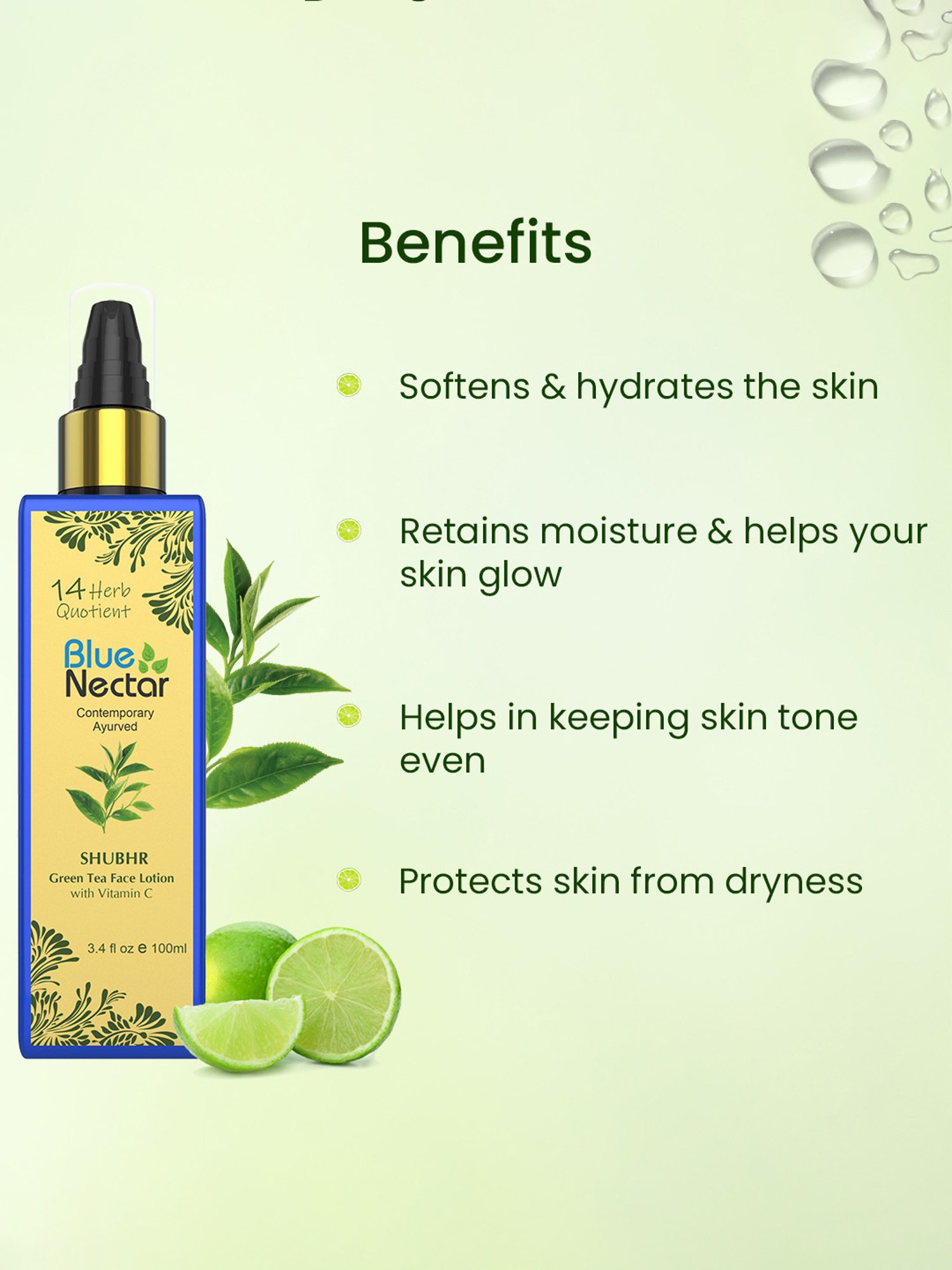 Blue Nectar Shubhr Green Tea Face Lotion with Vitamin C - 100 ml