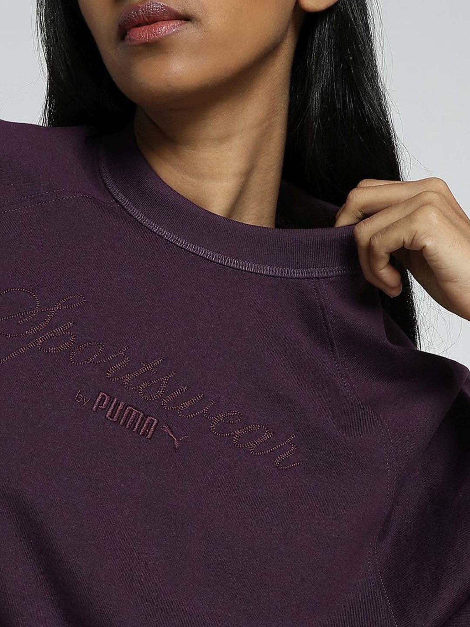 Puma Midnight Plum Cotton Embroidered T-Shirt