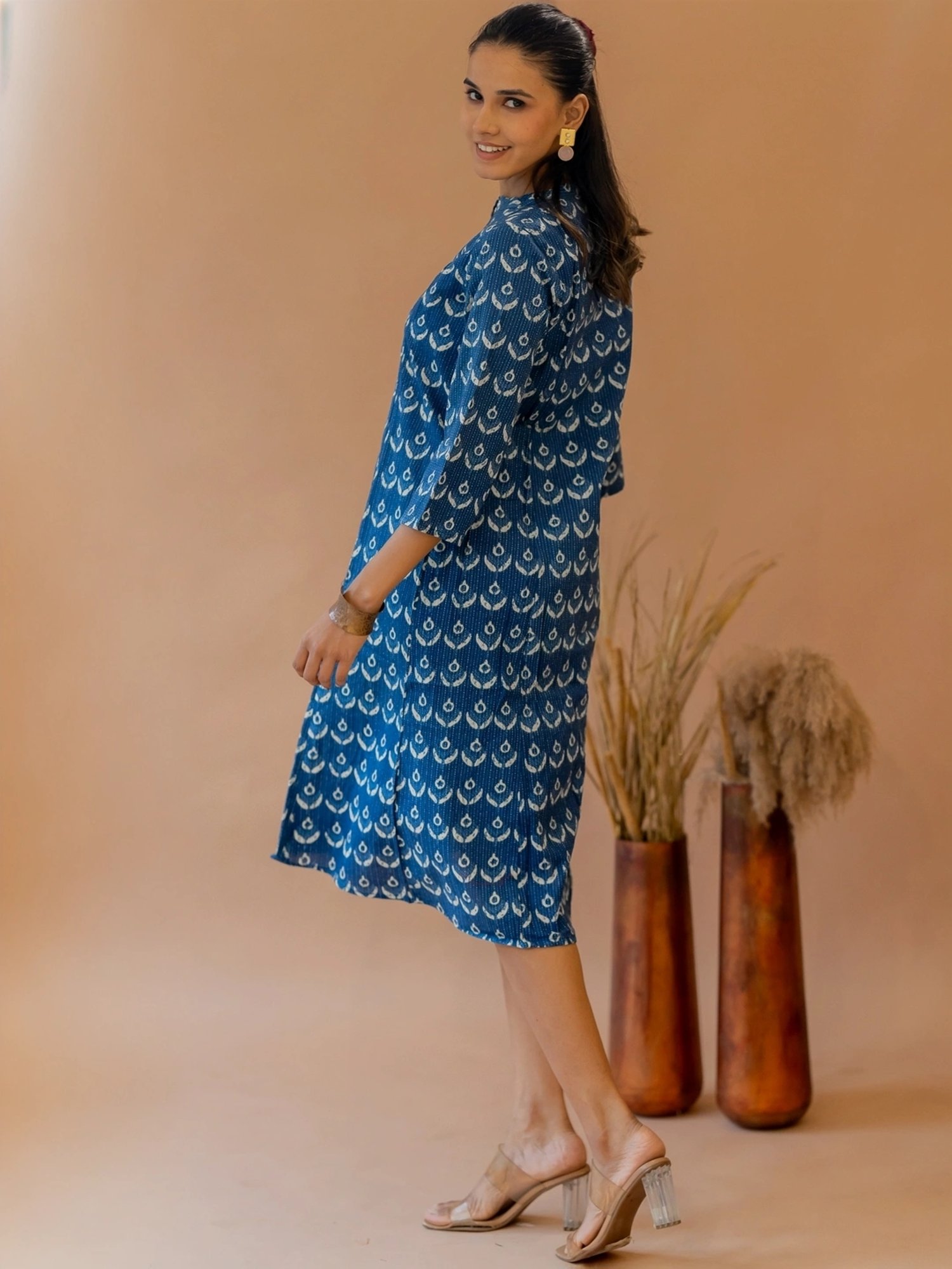 MIRCHI FASHION Blue Cotton Printed A Line Kurta
