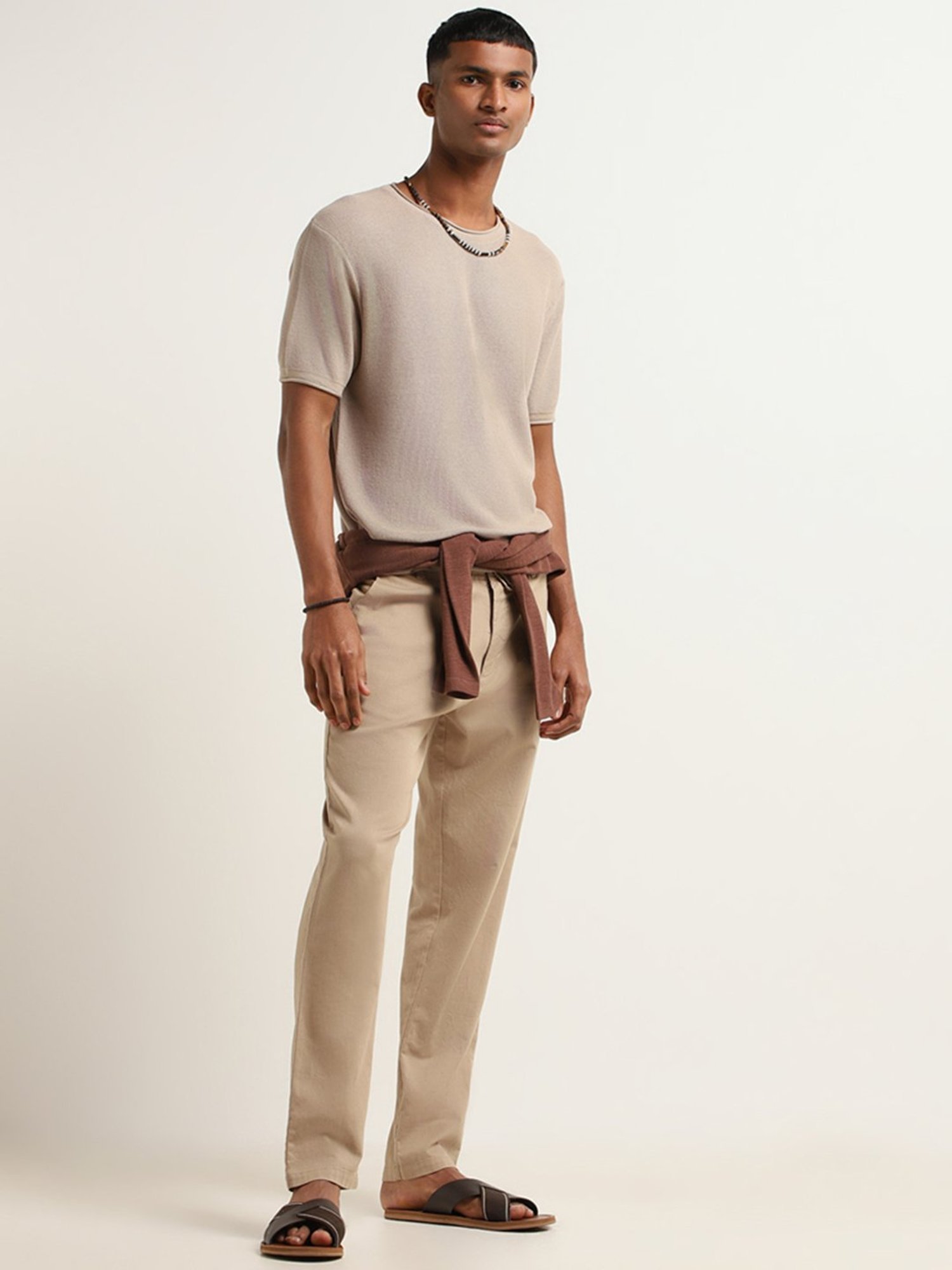 ETA by Westside Beige Knitted Slim Fit T-Shirt