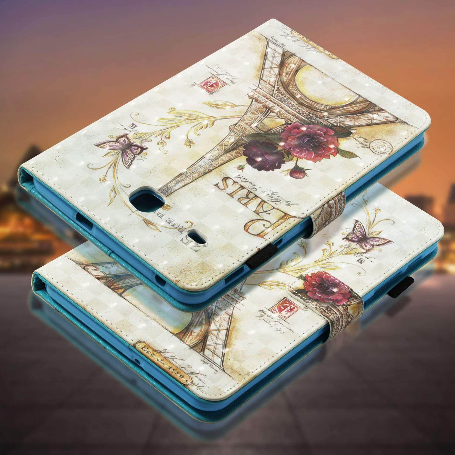 UUcovers Samsung Galaxy Tab E 8.0 Inch T377 Case, Slim Lightweight PU Leather AUTO Wake/Sleep Folio Smart Wallet Case with Cards/Cash Holder for SM-T375/ T377-Paris Tower