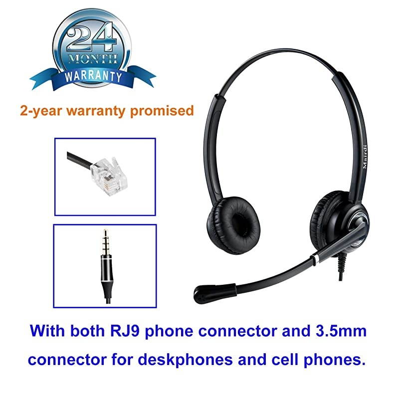 Headset RJ9 with Noise Cancelling Microphone for Cisco Jabra Including Extra 35mm Connector for Mobile Laptop