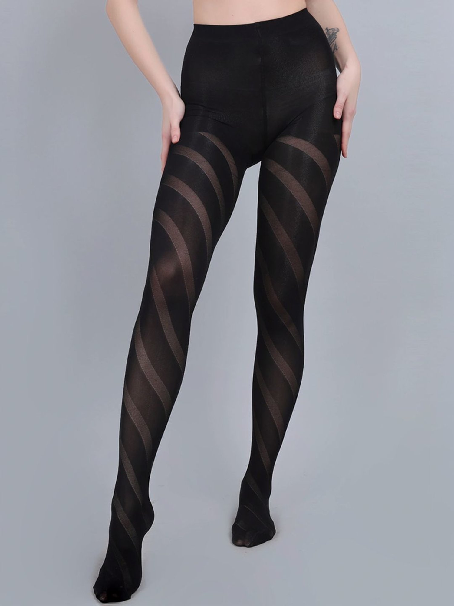 mod & shy Black Self Pattern Pantyhose Stockings