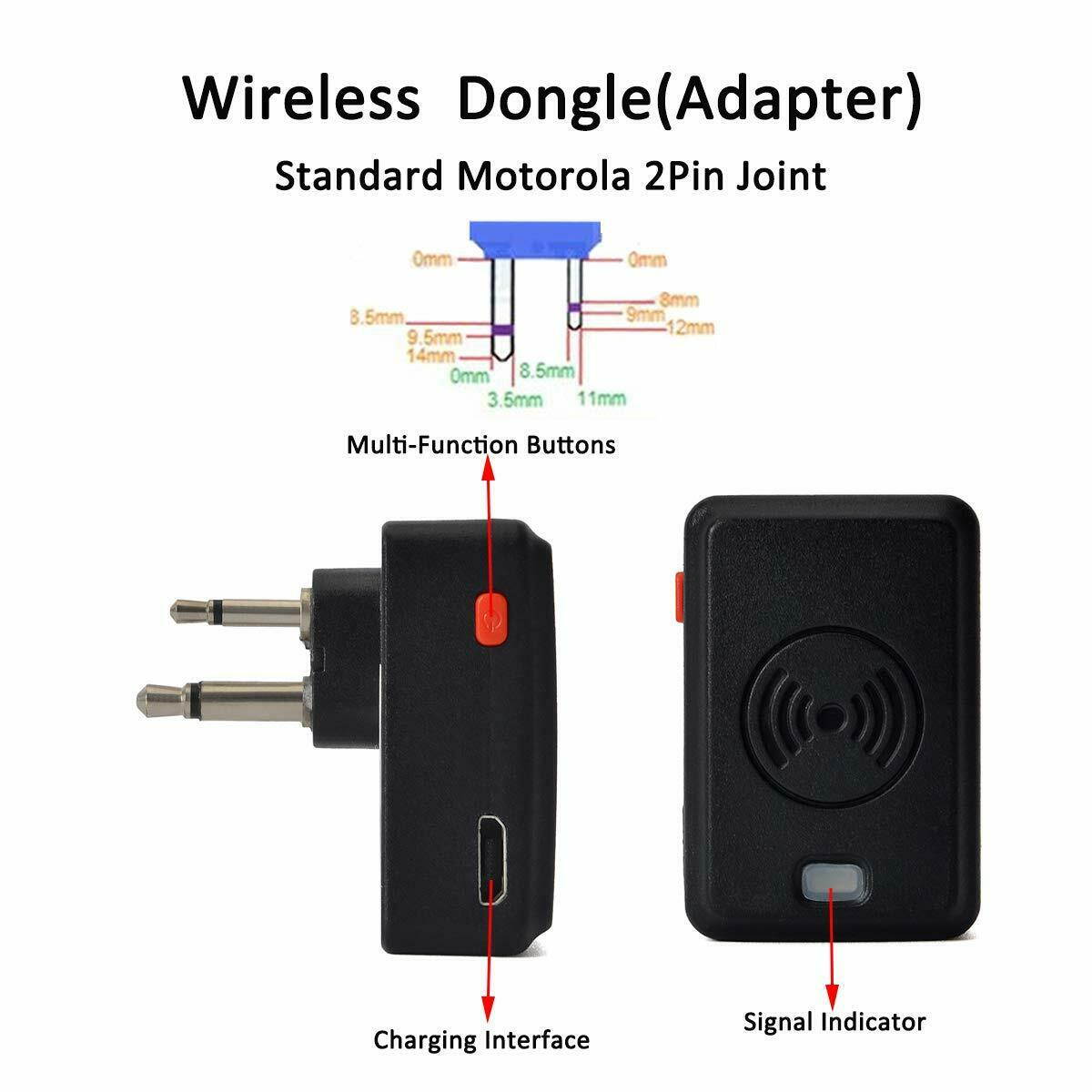 HYS Wireless Bluetooth Earpiece 2 Pin in-Ear Headset With Wireless Dongle For Motorola Ham/Portable Radio Walkie Talkie