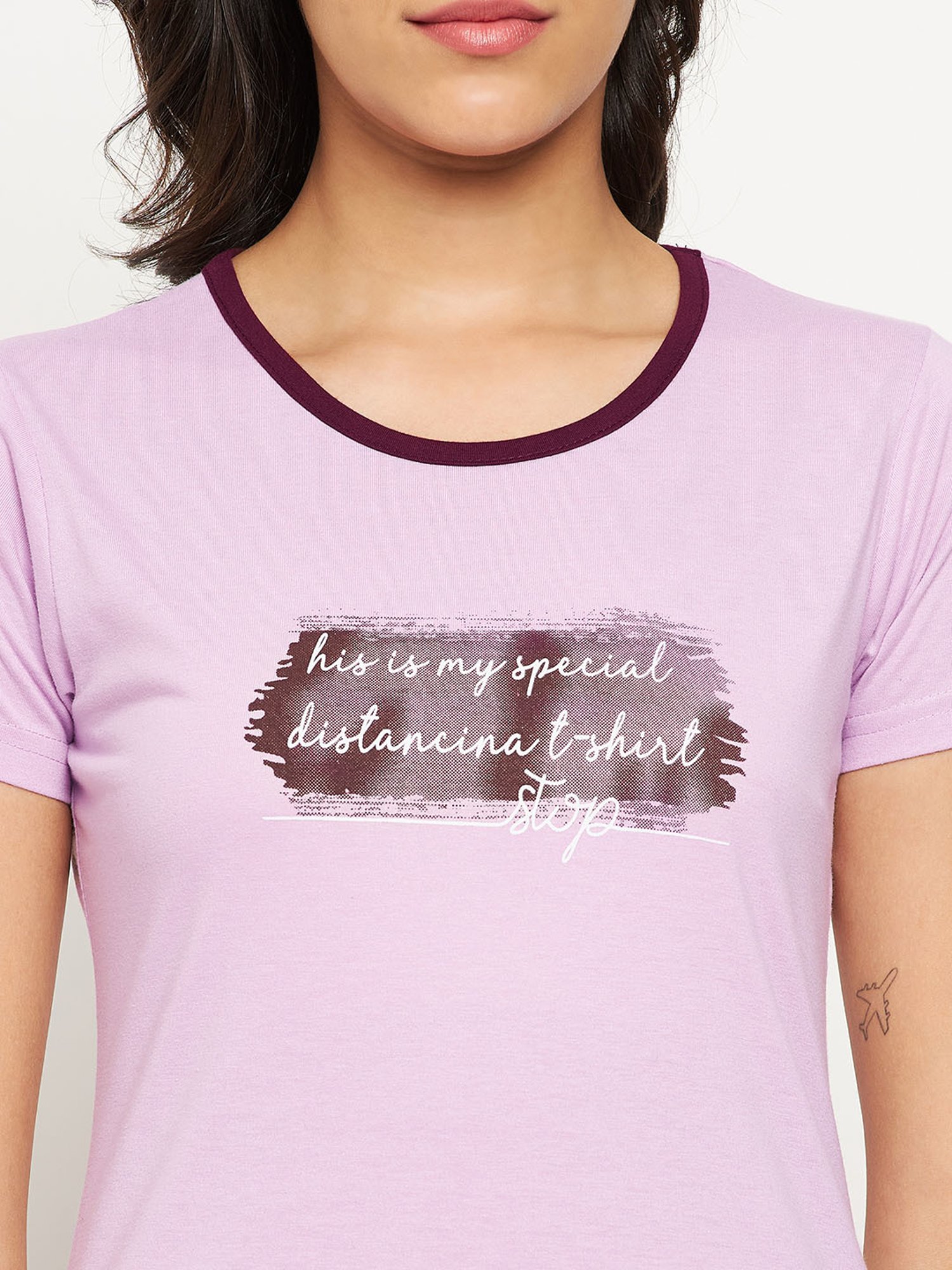 Okane Lavender & Wine Graphic Print T-Shirt With Pyjamas