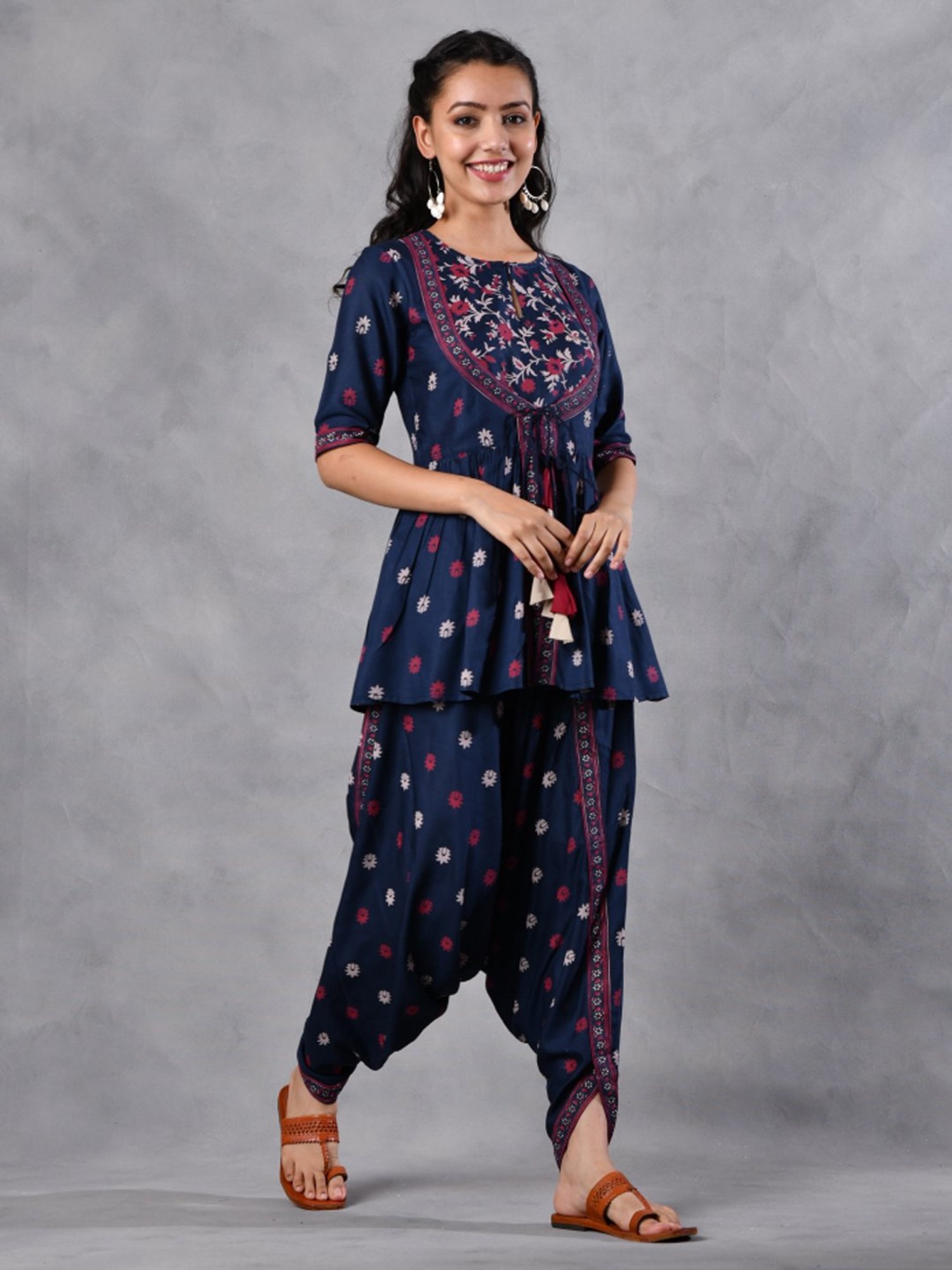 Rustorange Blue Printed Tunic Dhoti Set