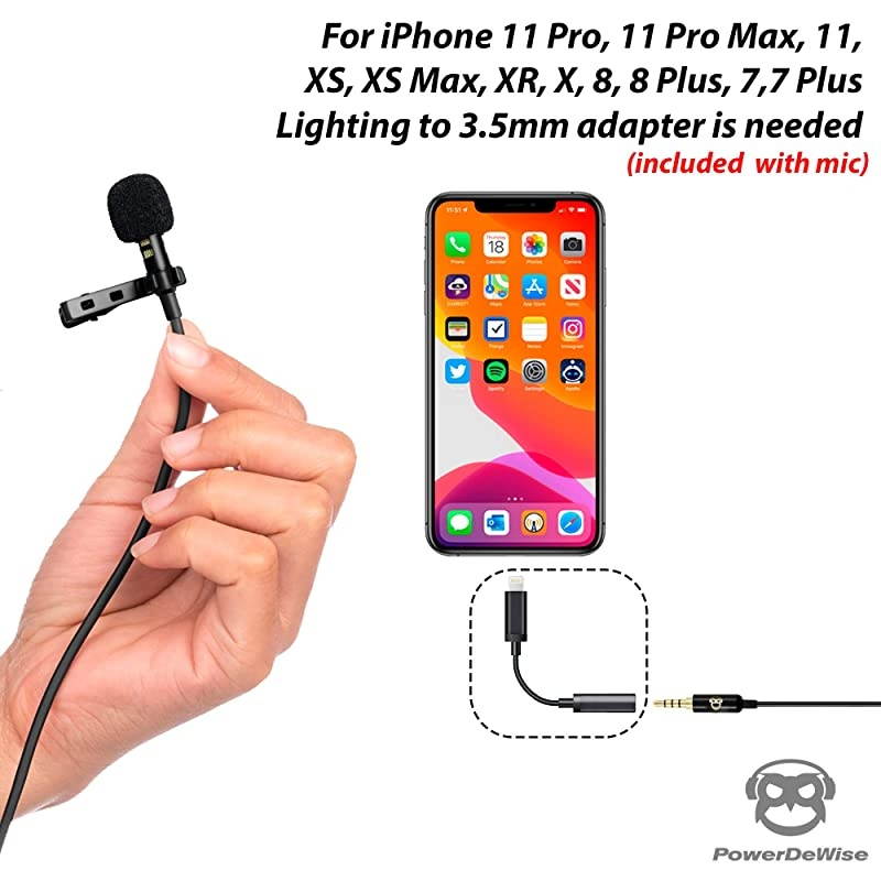 Grade Lavalier Microphone with Adapter Compatible with iPhone Lapel Microphone for iPhone 5 6 7 8 X 11 Pro Max iPhone Compatible External Microphone iPhone XR XS XS Max Microphone