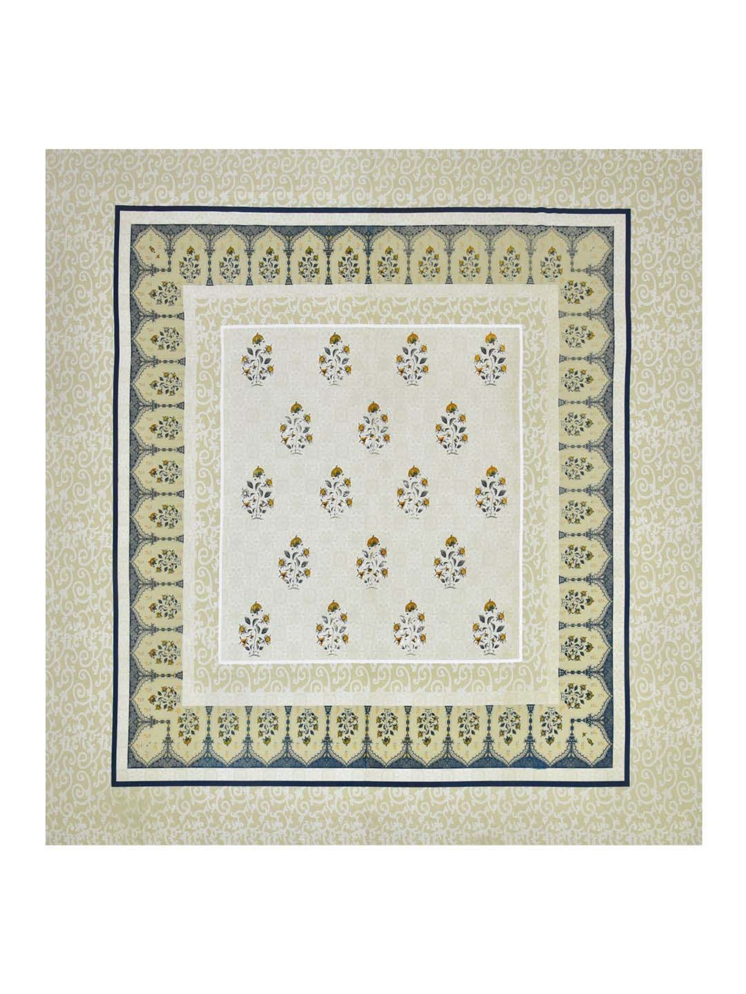 BELLA CASA Gulmohar Collection Yellow Cotton 450 TC King Bedsheet with 2 Pillow Covers