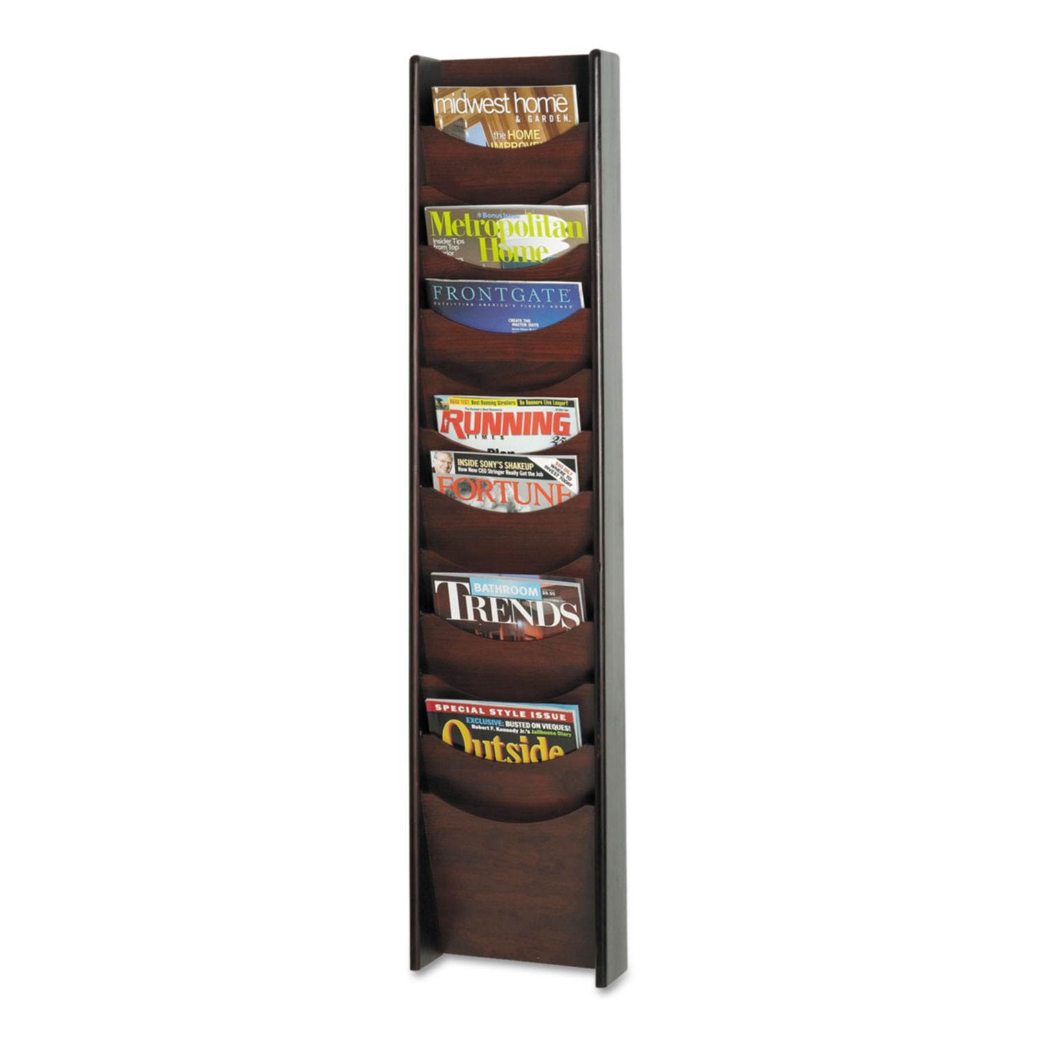 Solid Wood Wall-Mount Literature Display Rack, 11-1/4w X 3-3/4d X 48h, Mahogany