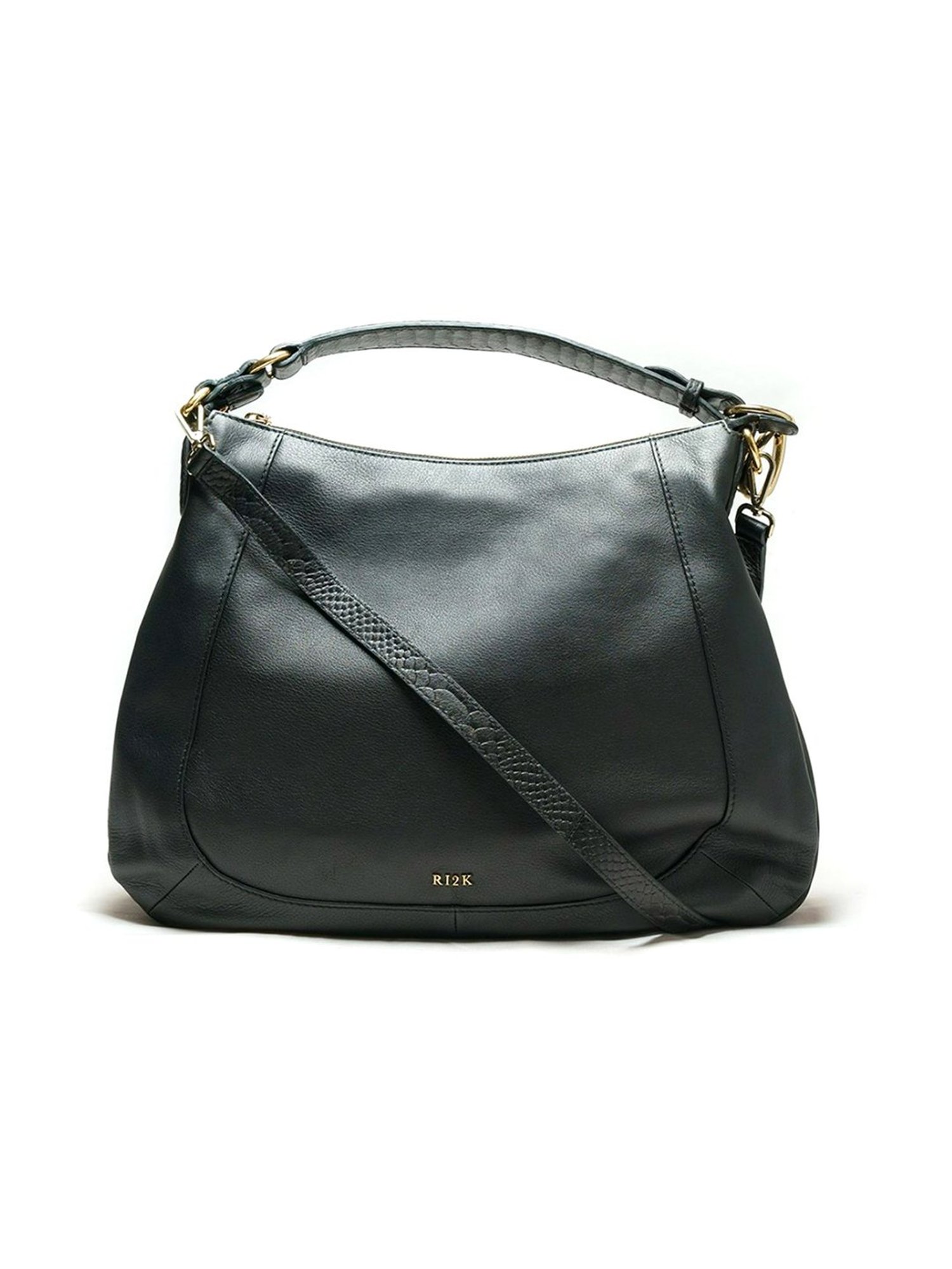 RI2K London Black Leather Large Hobo Bag