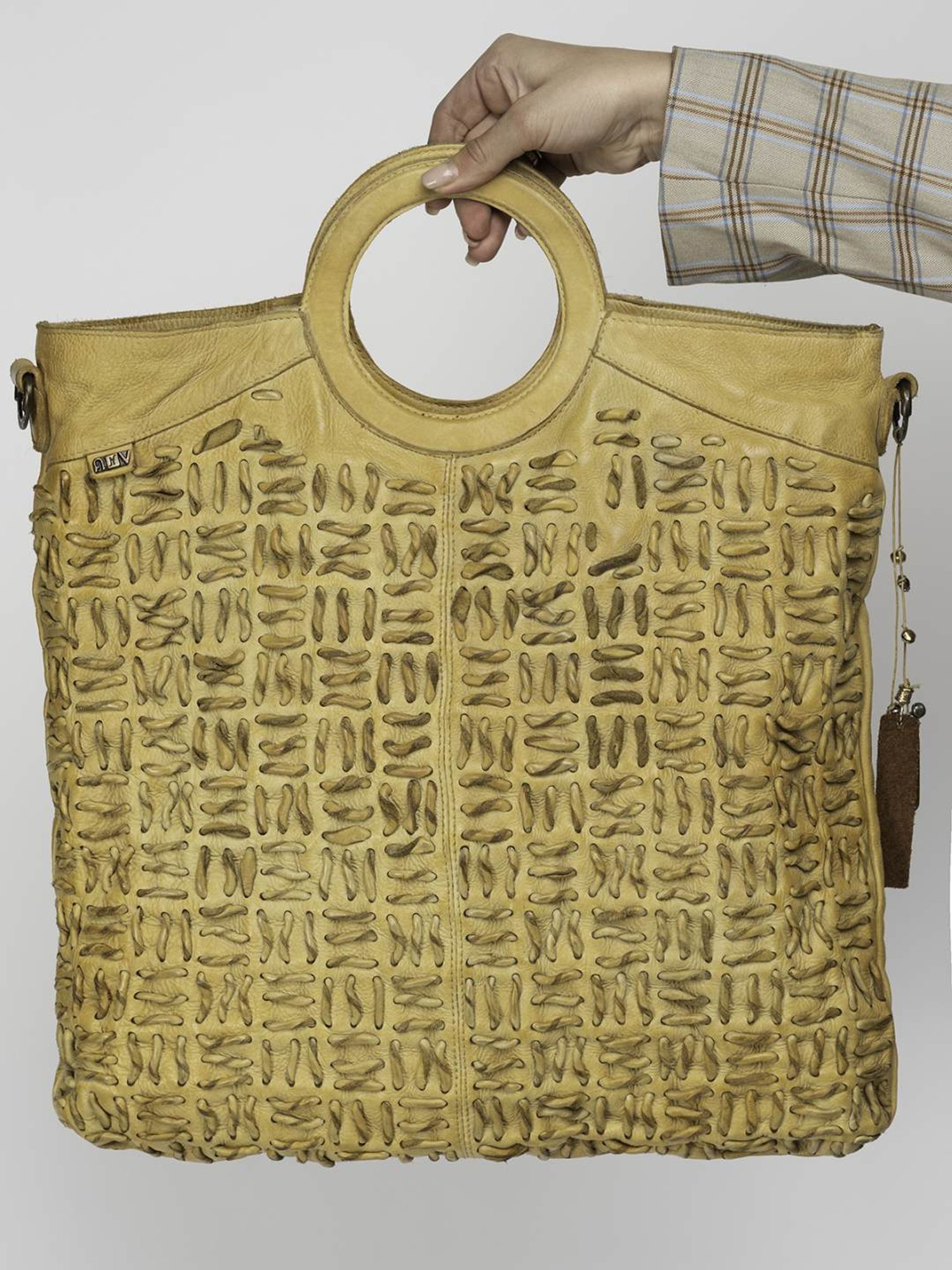 Art N Vintage Esther Mustard Yellow Leather Textured Large Handbag