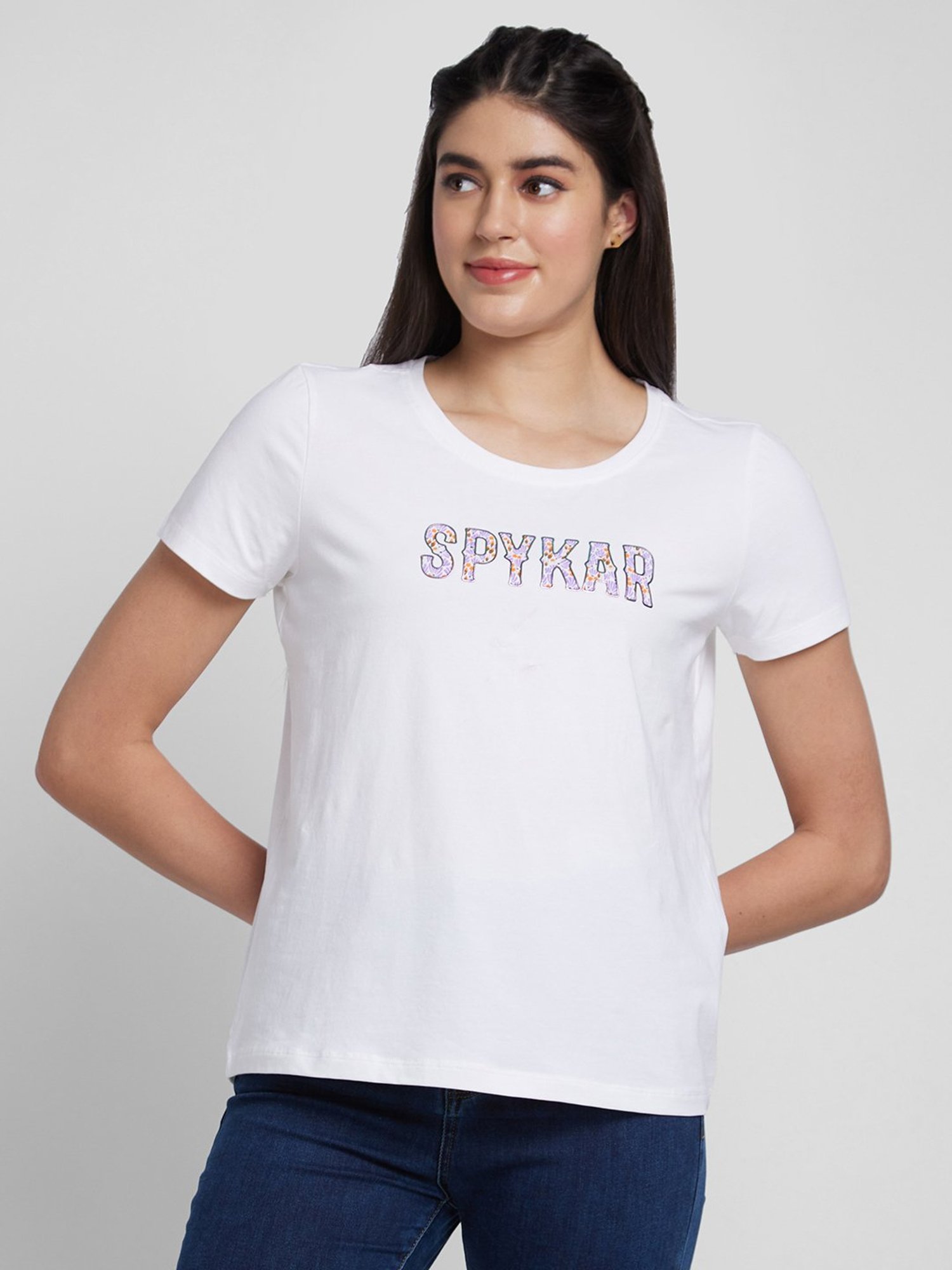 Spykar White Printed T-Shirt
