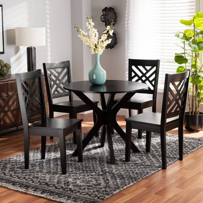 5pc Ela Wood Dining Set Dark Brown - Baxton Studio