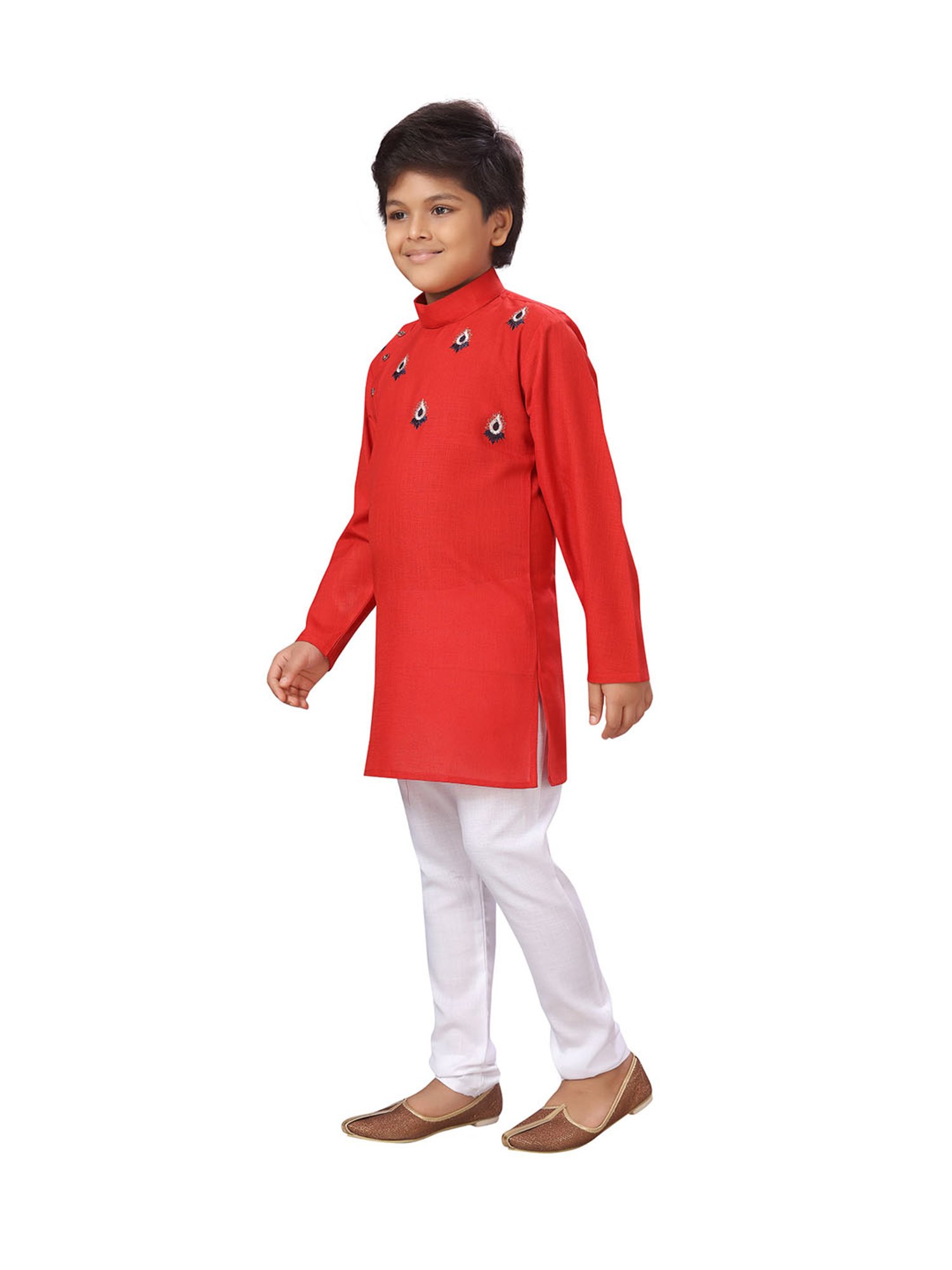 Ahhaaaa Kids Red & White Solid Kurta with Pyjamas