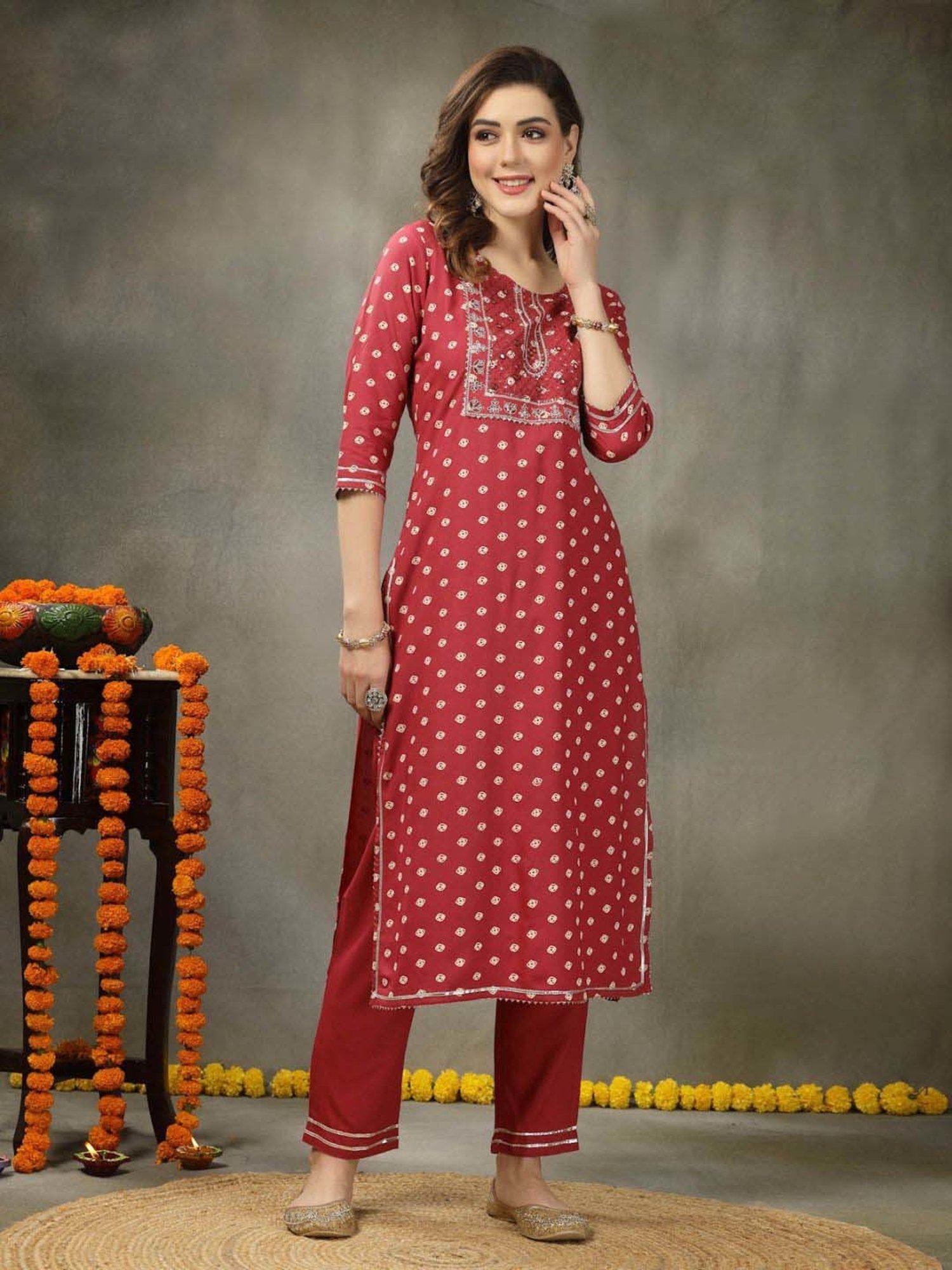 Stylum Pink Printed Kurta Pant Set With Dupatta